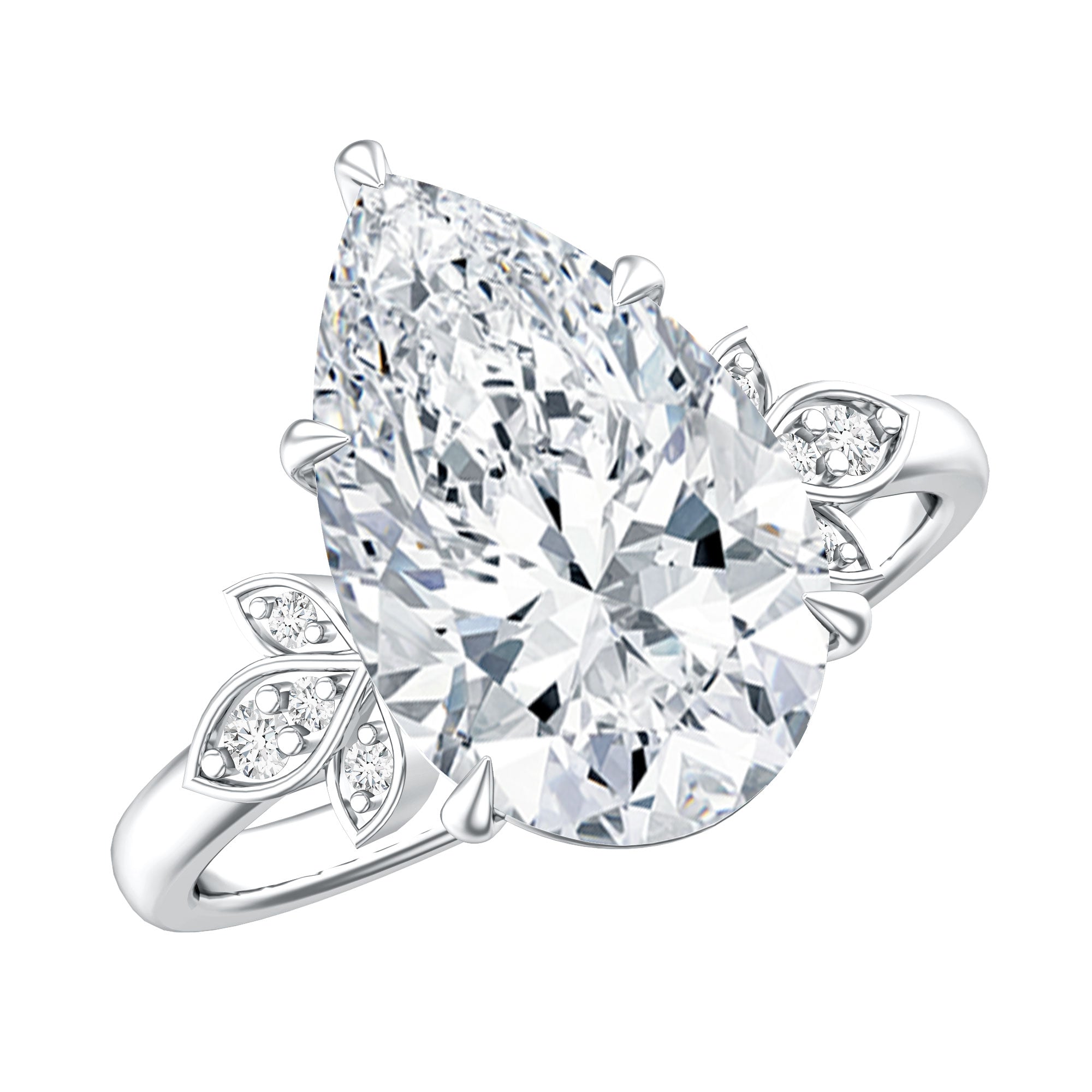 Rosec Jewels-IGI Certified Nature Inspired Lab Grown Diamond Pear Engagement Ring 4 Carat