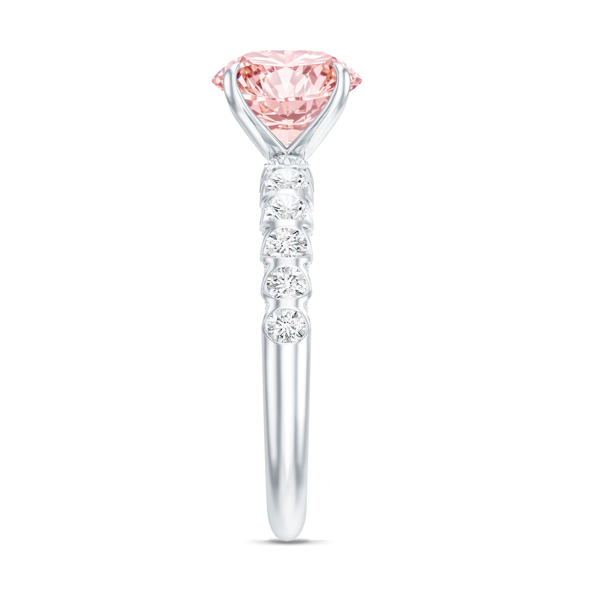 2 Carat IGI Certified Lab Grown Pink and White Diamond Engagement Ring with Side Stones Fancy Pink - VS1 - Rosec Jewels