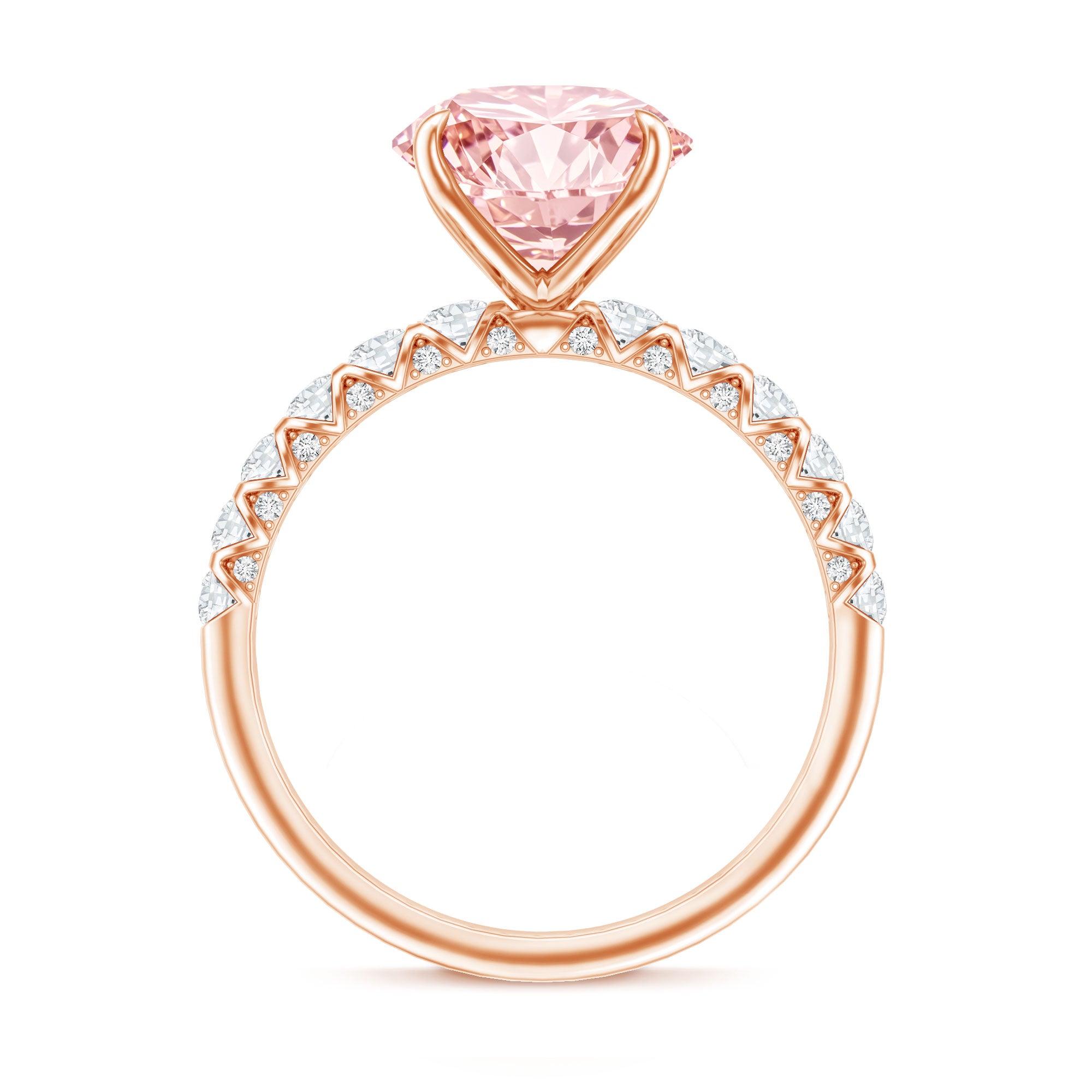 Round 3 Carat Lab Pink Diamond Side Stone Engagement Ring with IGI Certificate Fancy Pink - VS1 - Rosec Jewels