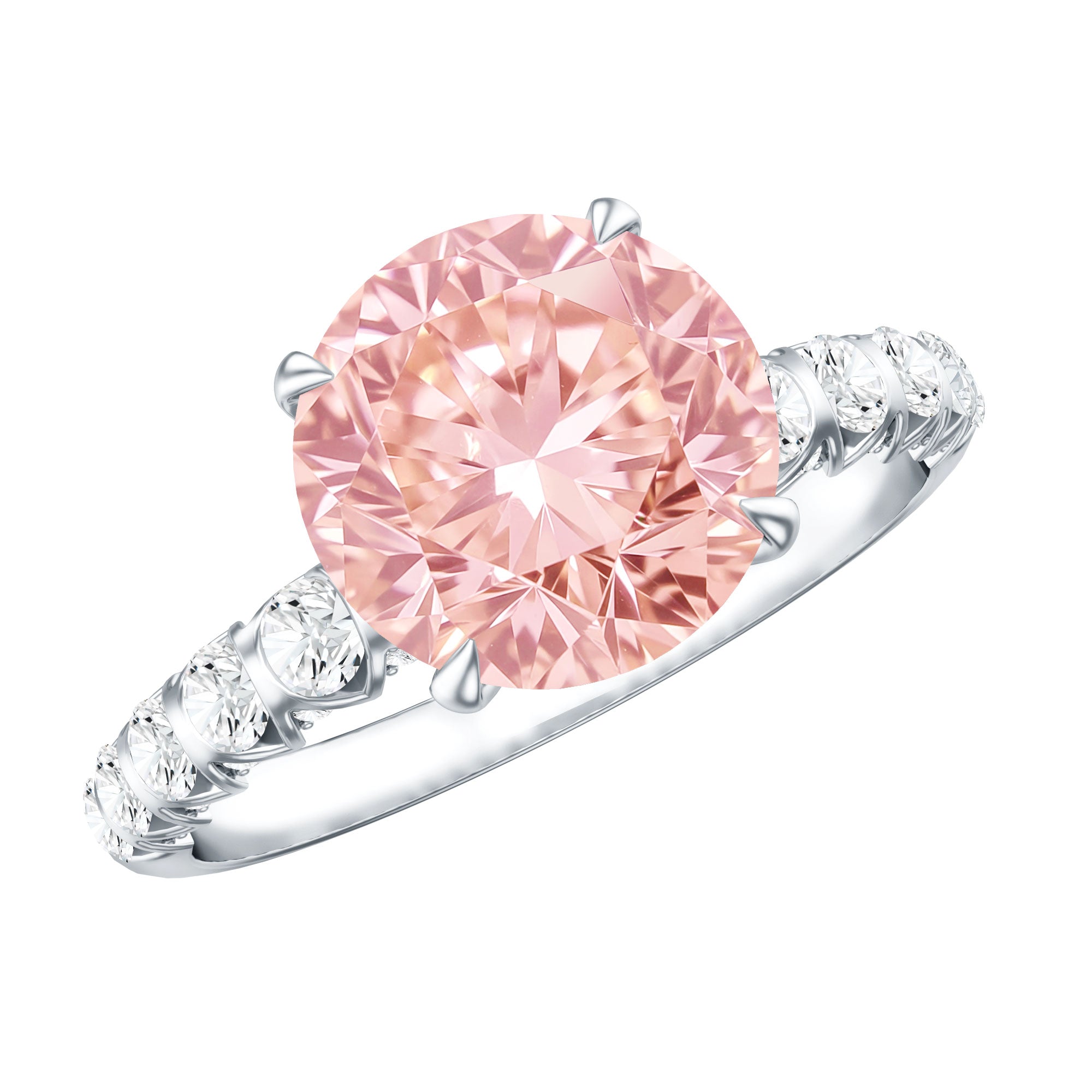 Rosec Jewels-Round 3 Carat Lab Pink Diamond Side Stone Engagement Ring with IGI Certificate