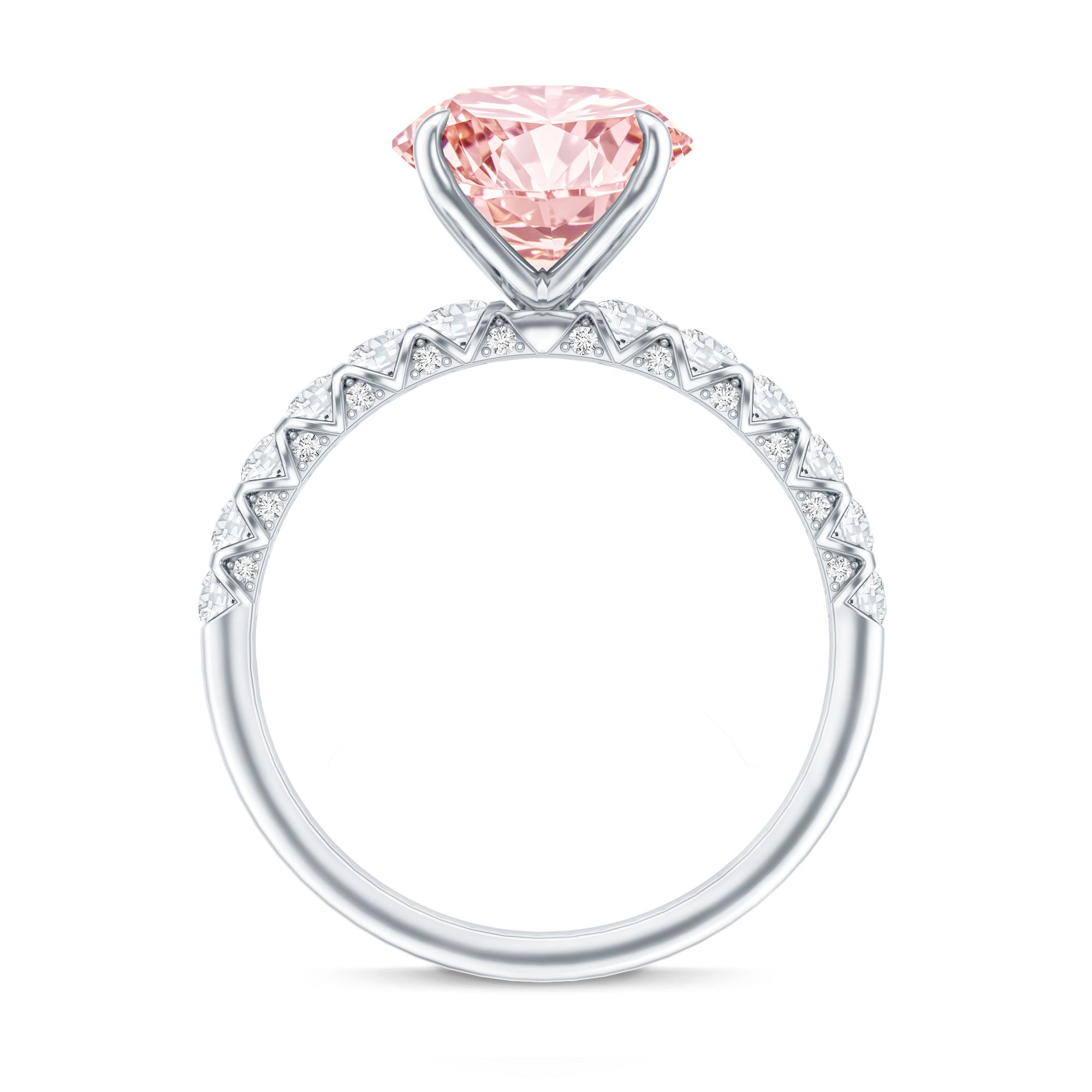Round 3 Carat Lab Pink Diamond Side Stone Engagement Ring with IGI Certificate Fancy Pink - VS1 - Rosec Jewels