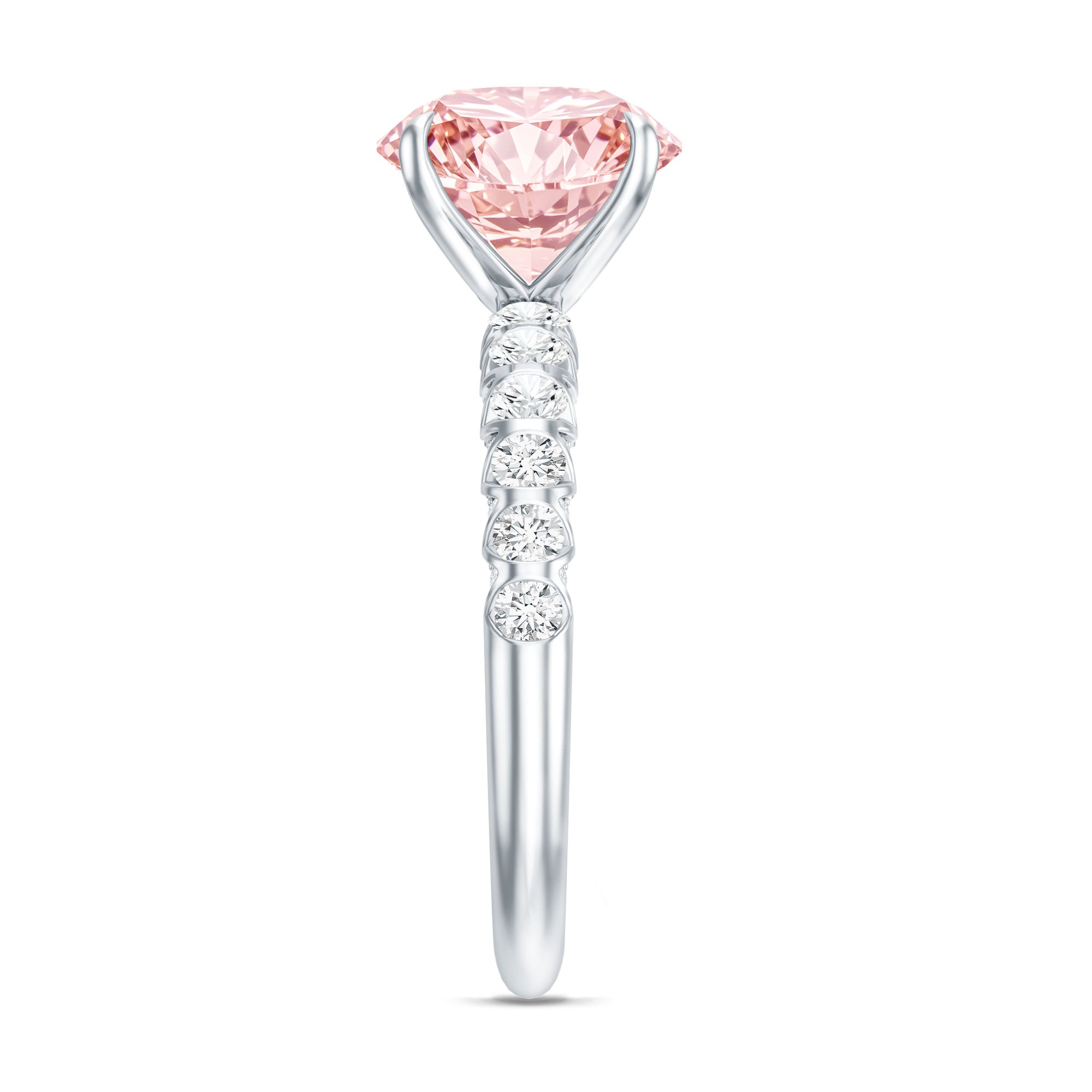 Round 3 Carat Lab Pink Diamond Side Stone Engagement Ring with IGI Certificate Fancy Pink - VS1 - Rosec Jewels