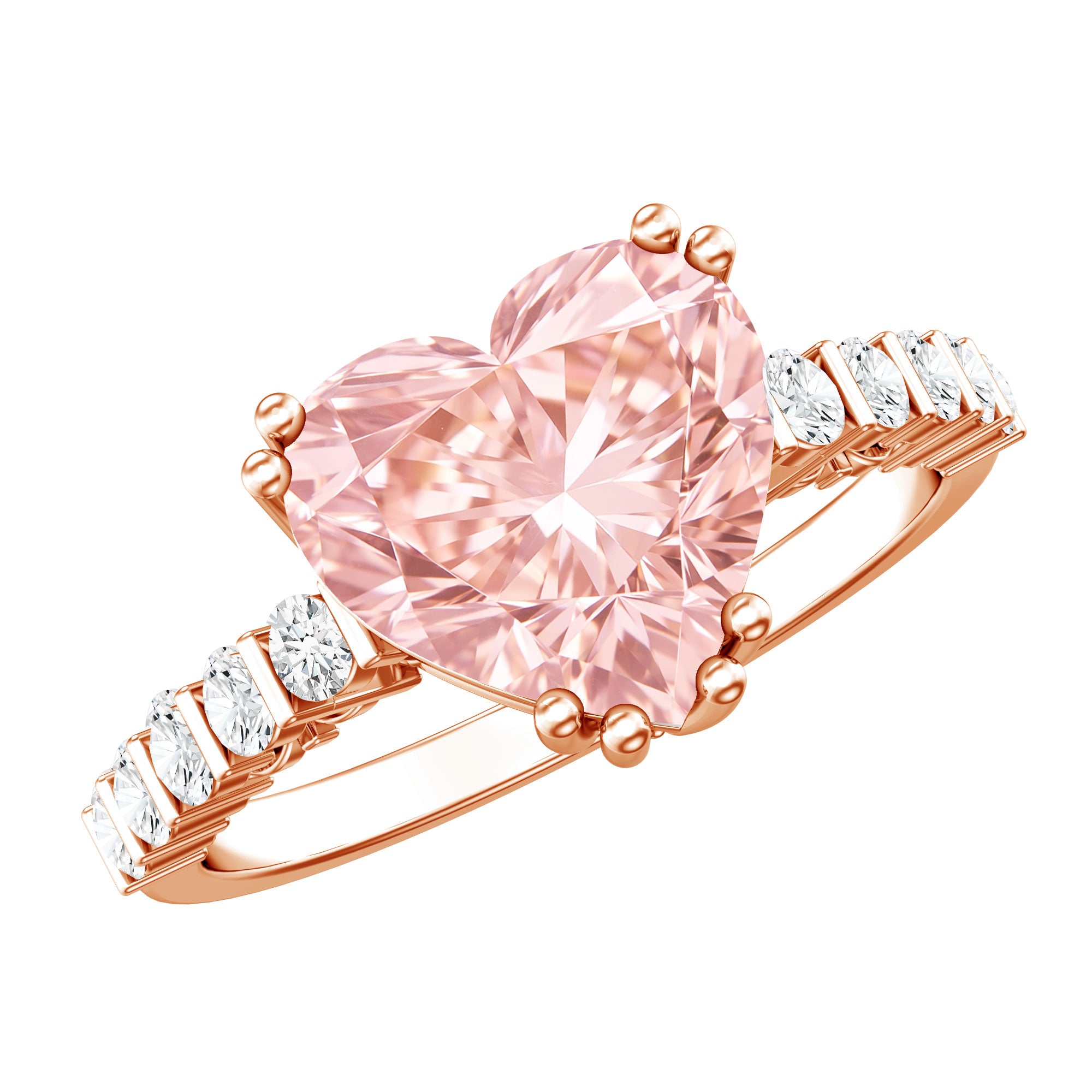 Rosec Jewels-IGI Certified 3 Carat Lab Grown Diamond Pink Heart Engagement Ring with Side Stones