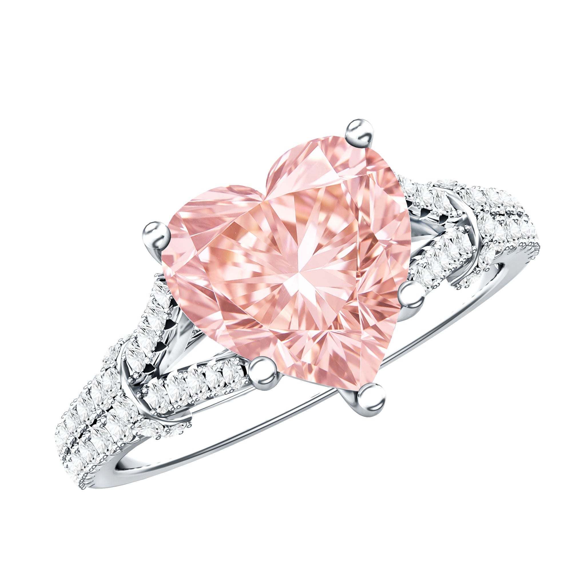 2 Carat IGI Certified Lab Grown Pink Diamond Heart Engagement Ring with Split Shank Fancy Pink - VS1 - Rosec Jewels