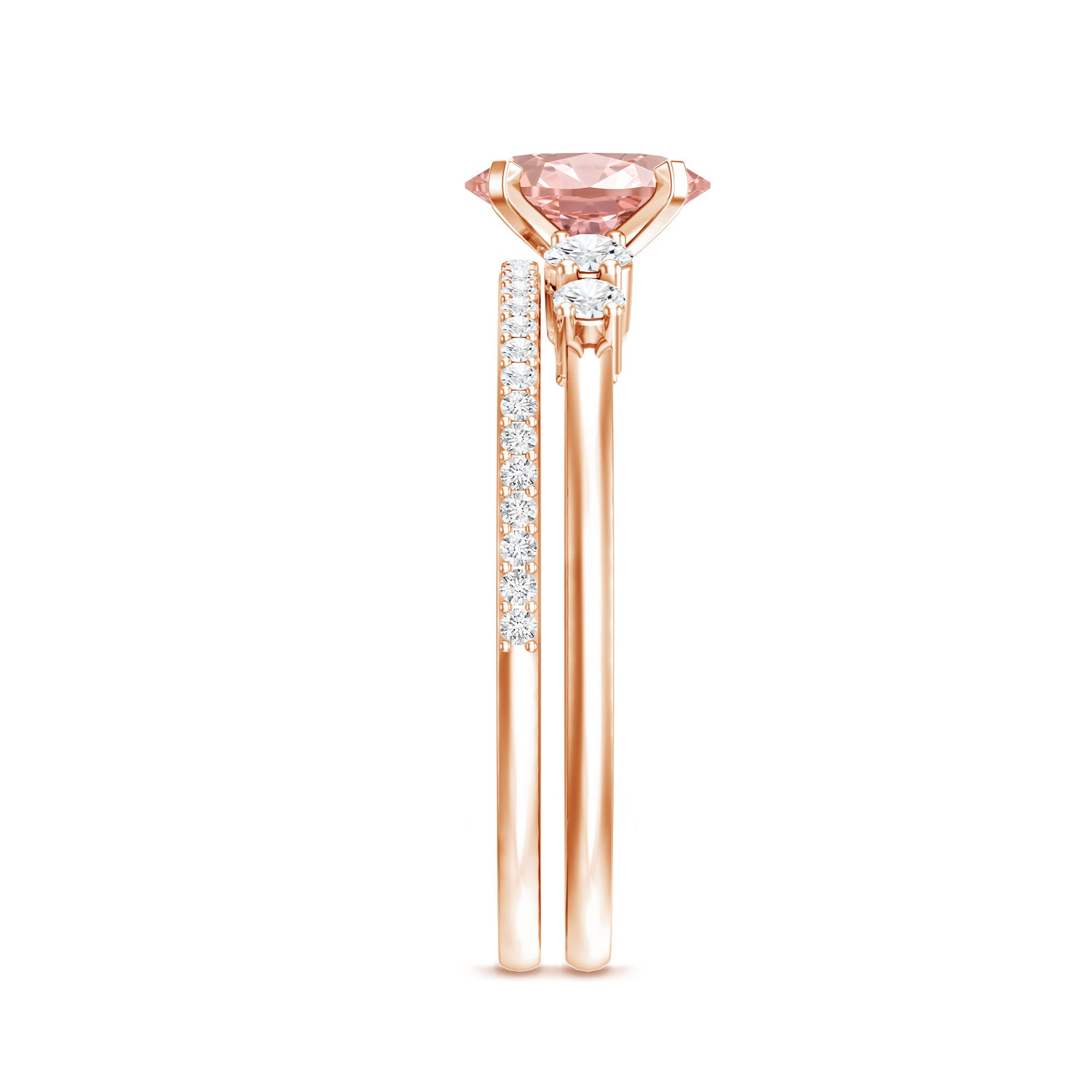 Rosec Jewels-IGI Certified 1 Carat Lab Grown Pink and White Diamond Oval Engagement Ring Set