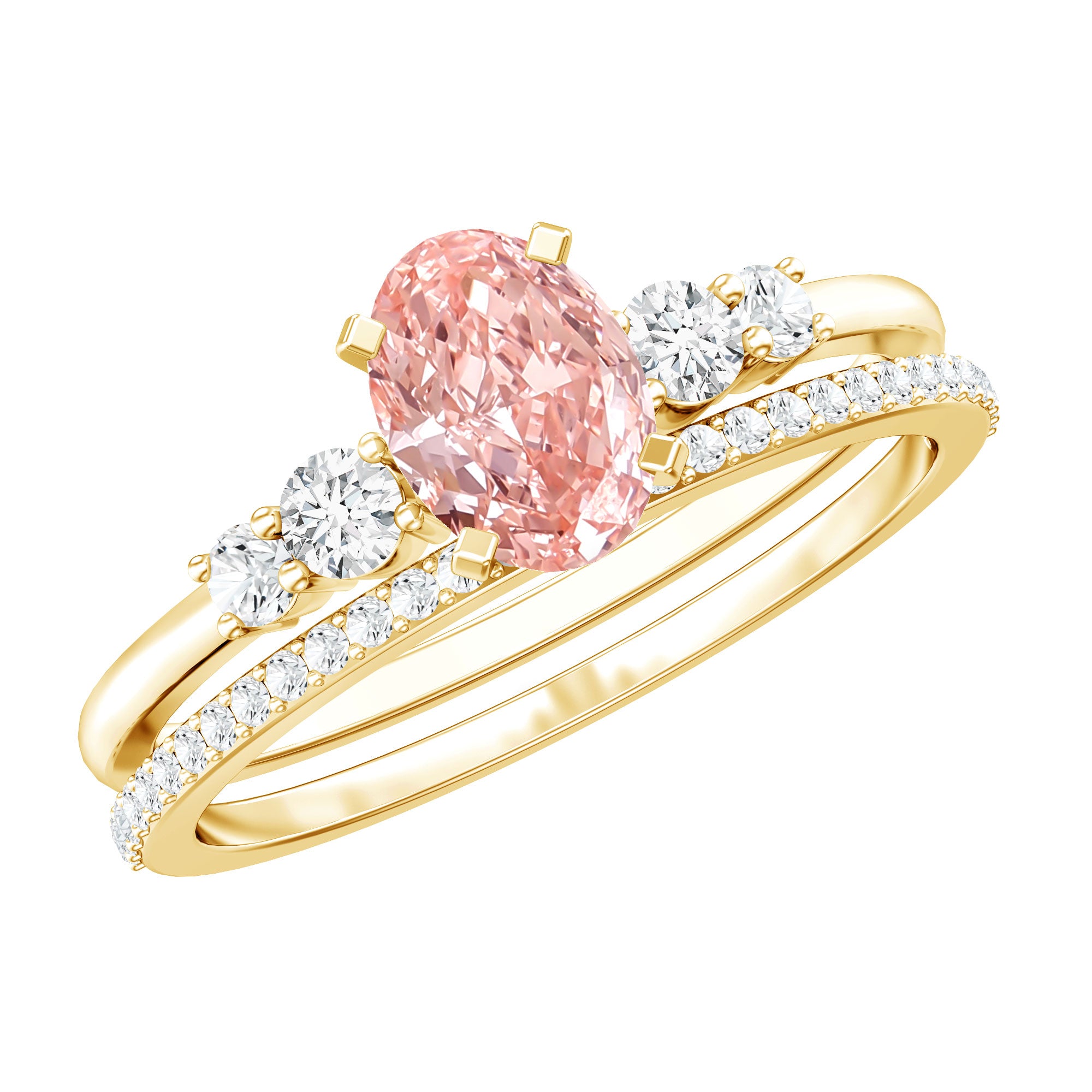Rosec Jewels-IGI Certified 1 Carat Lab Grown Pink and White Diamond Oval Engagement Ring Set
