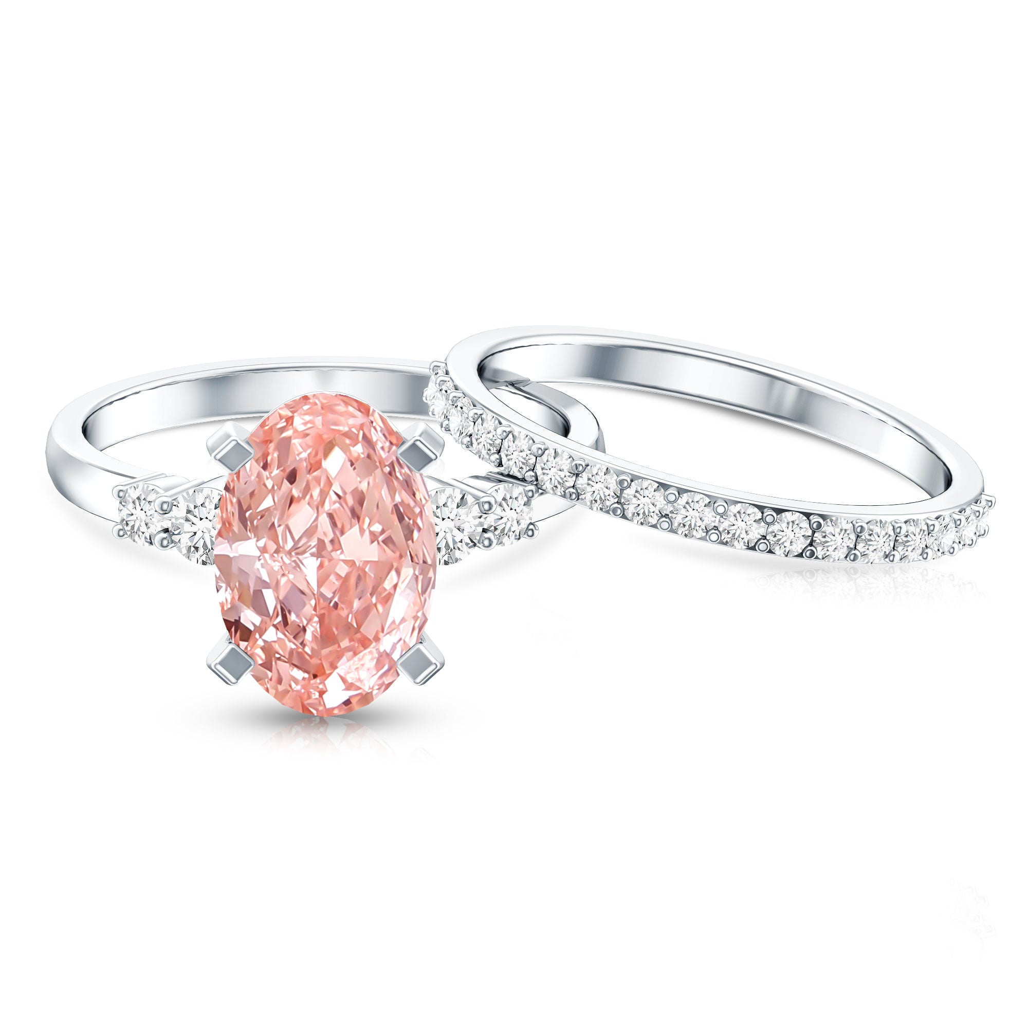 Rosec Jewels-IGI Certified 4 Carat Lab Grown Pink Diamond Oval Engagement Ring with Band