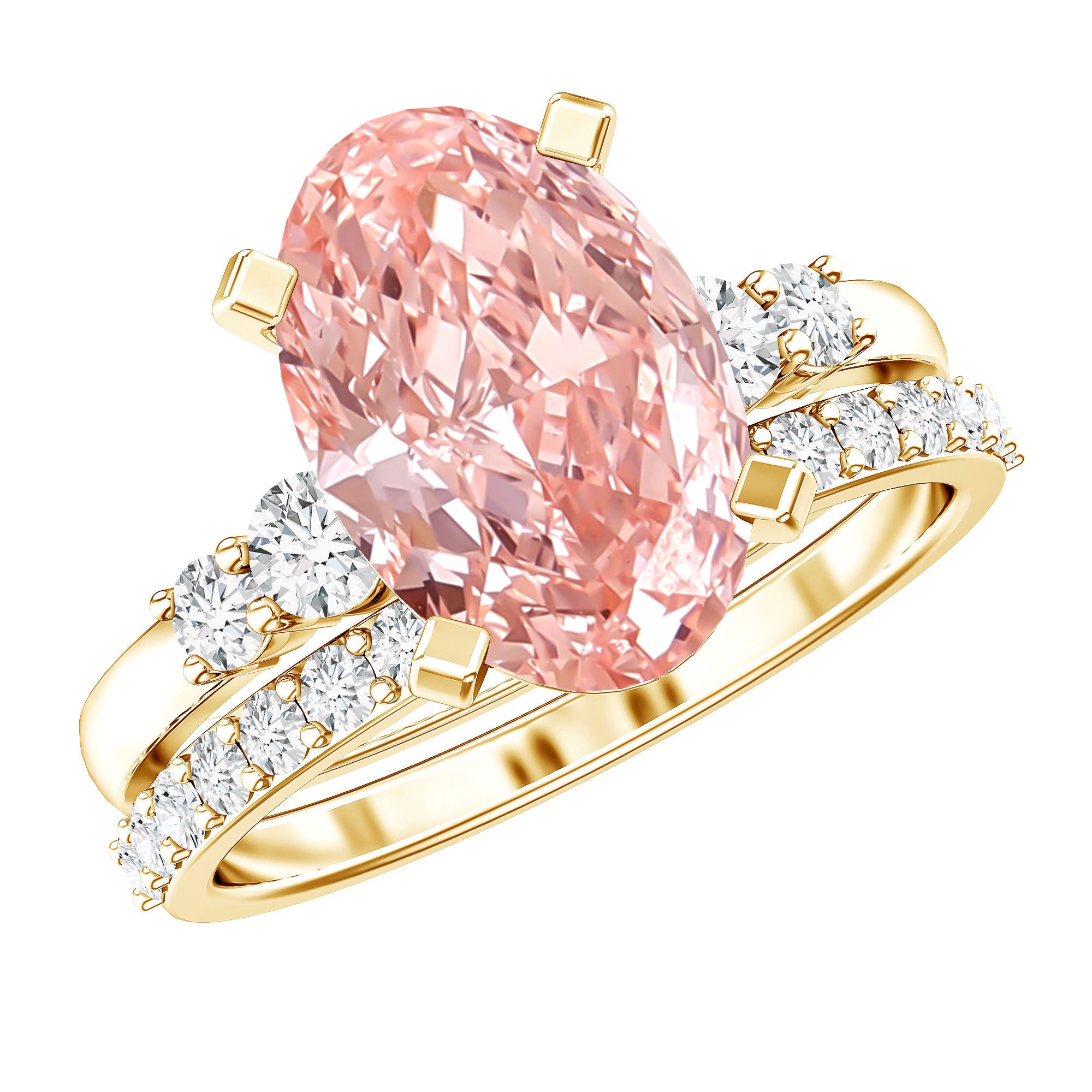 Rosec Jewels-IGI Certified 4 Carat Lab Grown Pink Diamond Oval Engagement Ring with Band