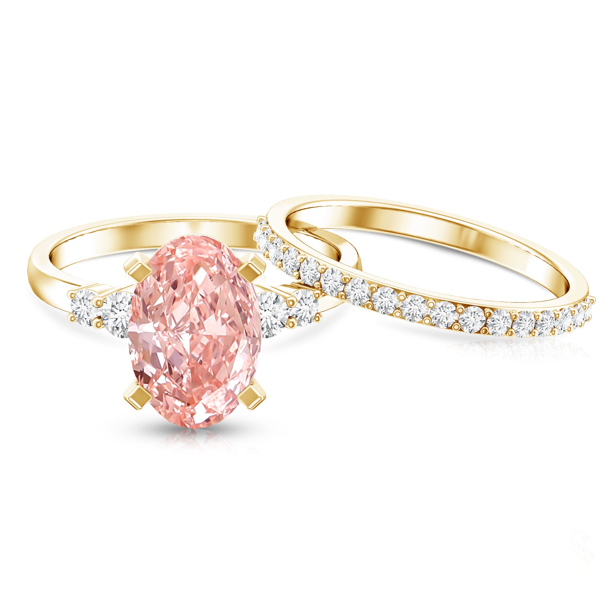 Rosec Jewels-IGI Certified 4 Carat Lab Grown Pink Diamond Oval Engagement Ring with Band