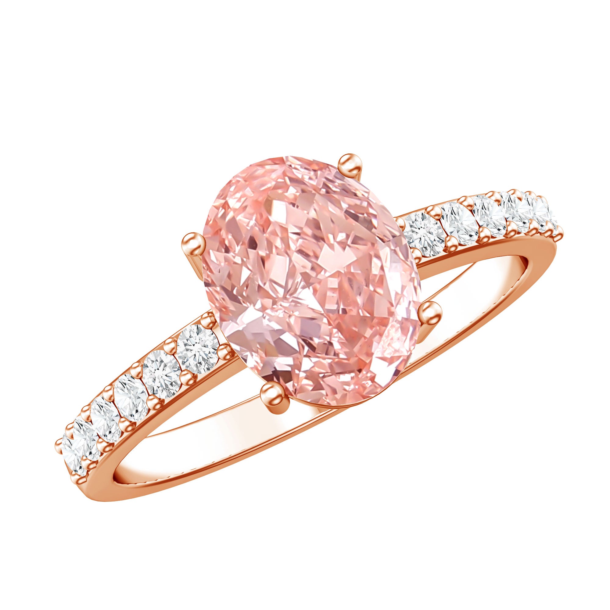 Rosec Jewels-IGI Certified 2 Carat Lab Grown Oval Pink Diamond Engagement Ring with Side Stones