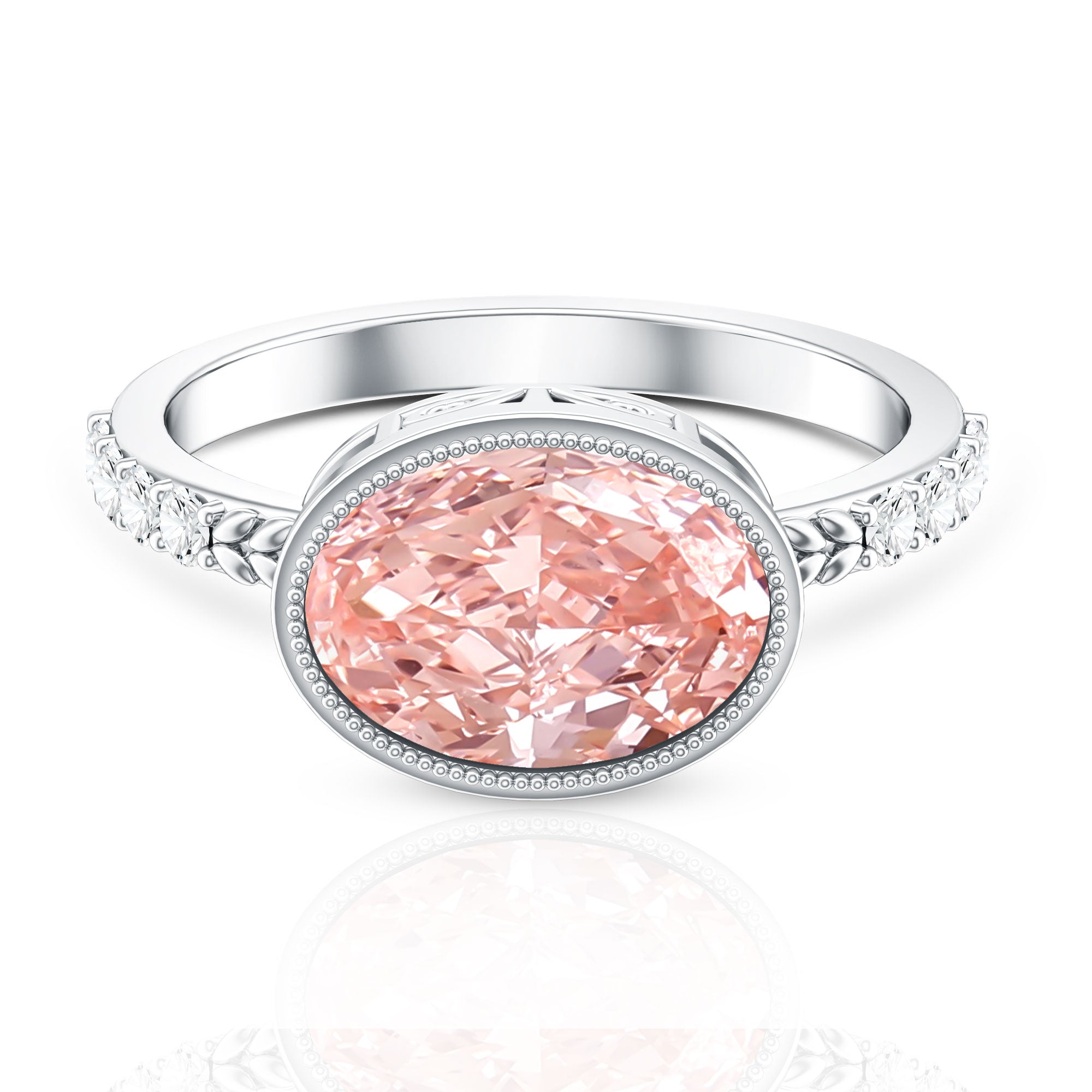 Rosec Jewels-Oval Shape 3 Carat Lab Grown Pink Diamond East West Engagement Ring IGI Certified