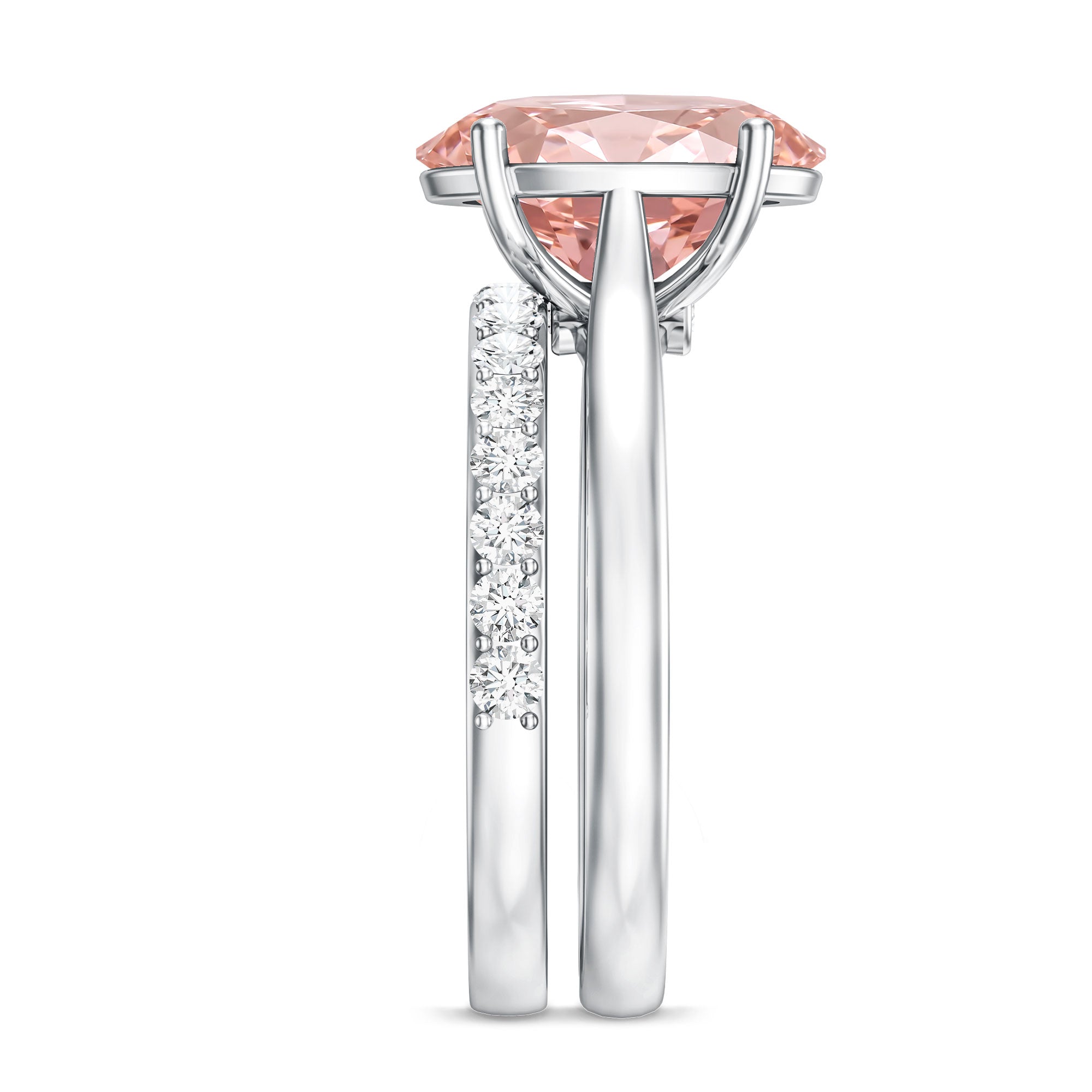 Rosec Jewels-Oval Shape Lab Grown 3 Carat Pink Diamond Solitaire Wedding Ring Set IGI Certified