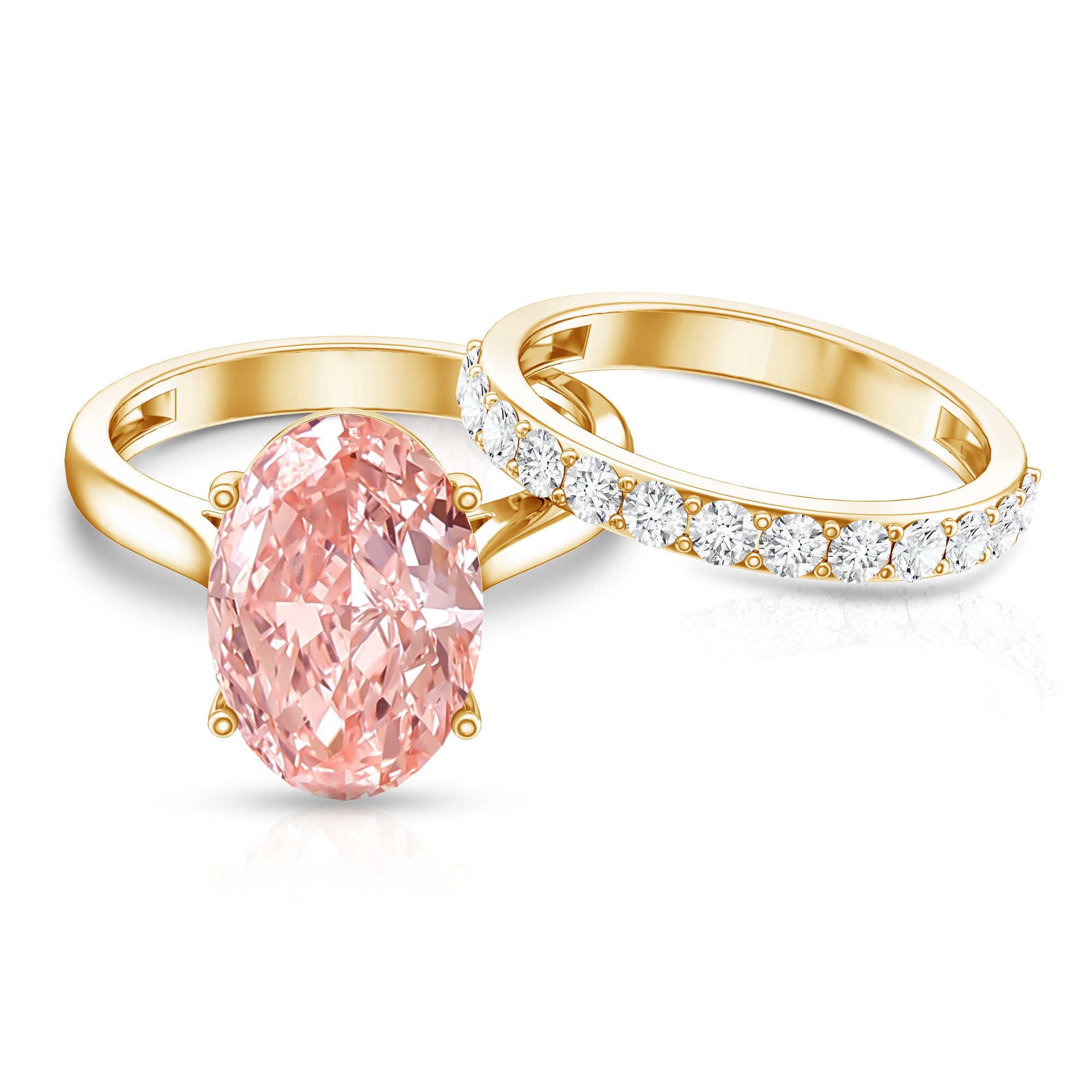 Rosec Jewels-4 Carat IGI Certified Lab Grown Pink Diamond Oval Engagement Ring with Wedding Band