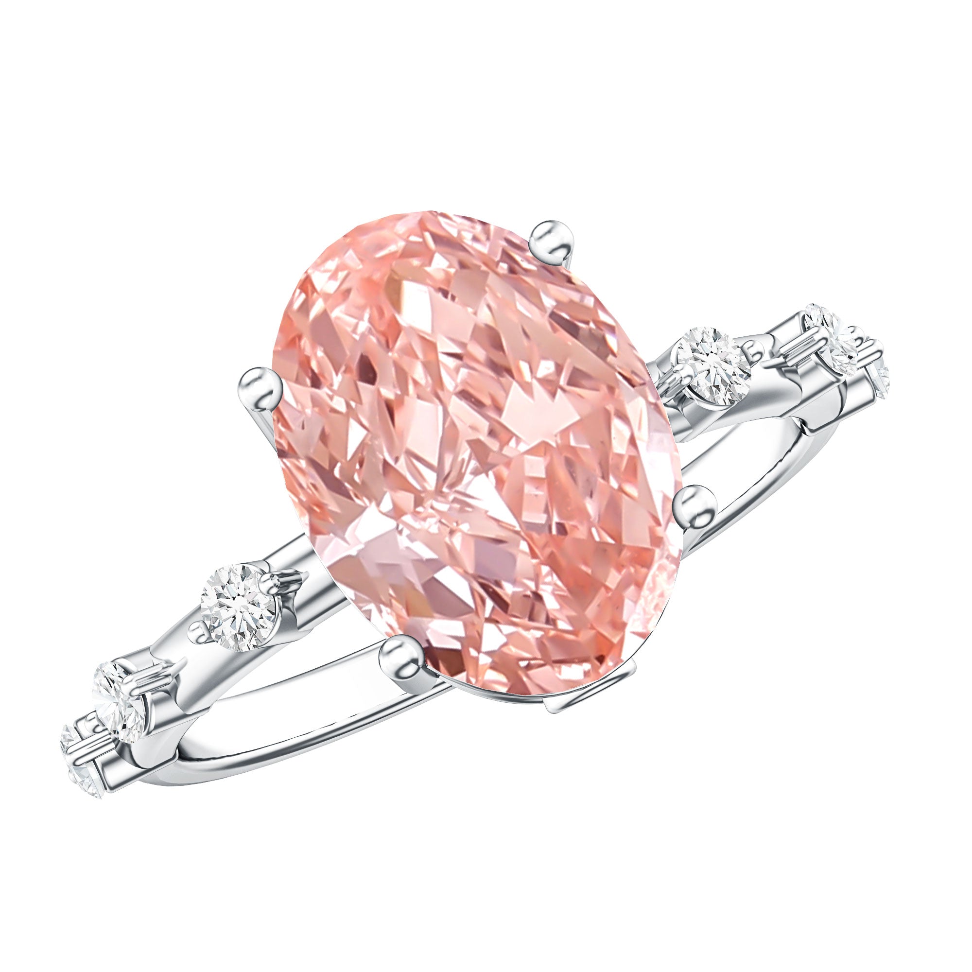Rosec Jewels-IGI Certified 3 Carat Lab Grown Pink Diamond Oval Engagement Ring with Spaced Accent