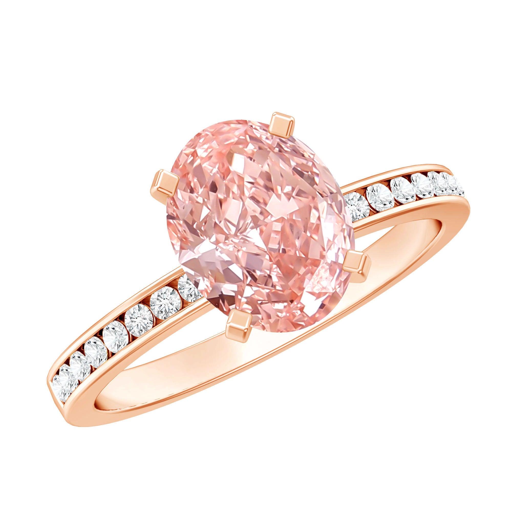 Rosec Jewels-IGI Certified 2 Carat Lab Grown Pink Diamond Oblong Engagement Ring with Side Stones