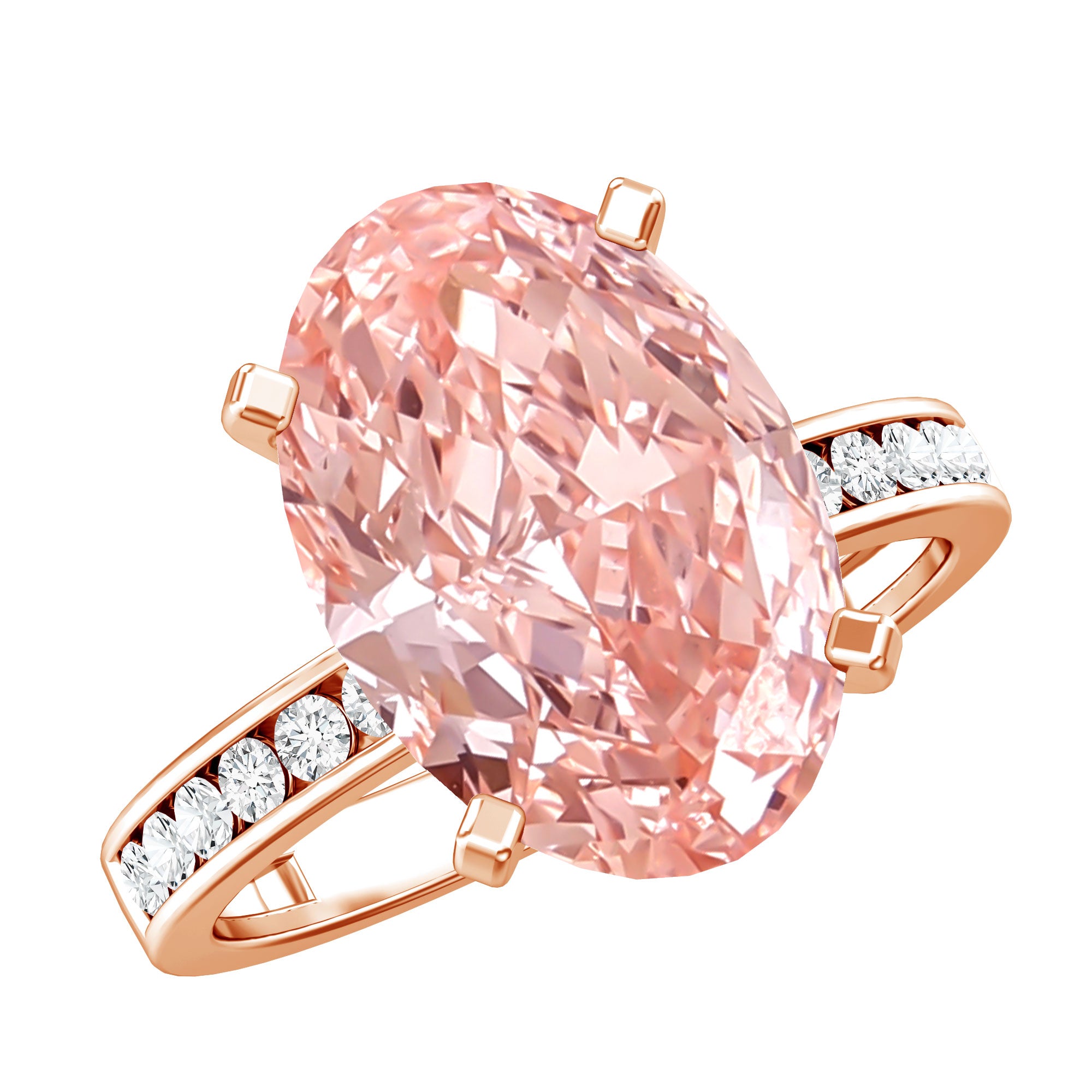 Rosec Jewels-IGI Certified Solitaire Lab Grown Pink Diamond Oval Engagement Ring 4 Carat