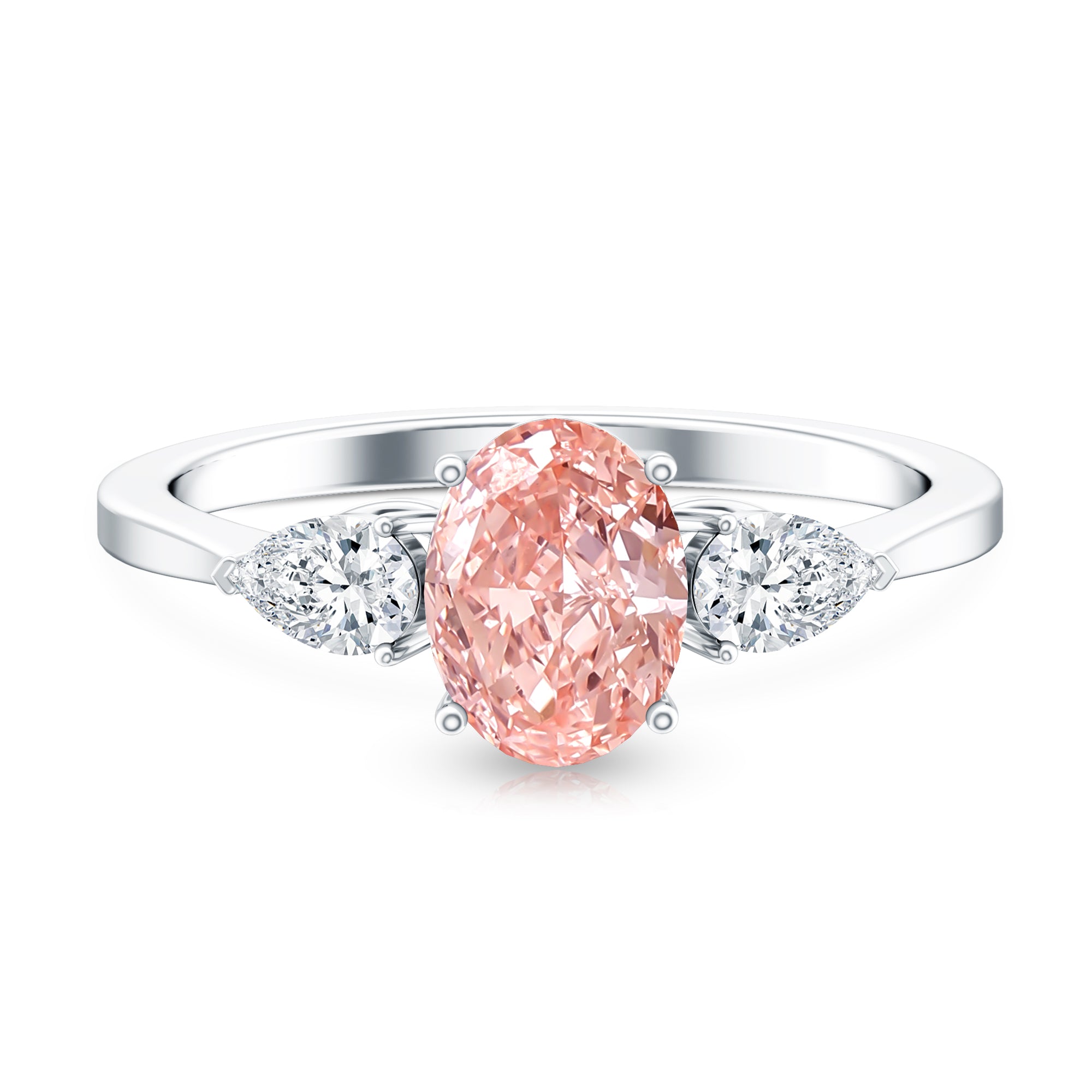 Rosec Jewels-1 Carat Lab Pink and White Diamond Three Stone Engagement Ring IGI Certified