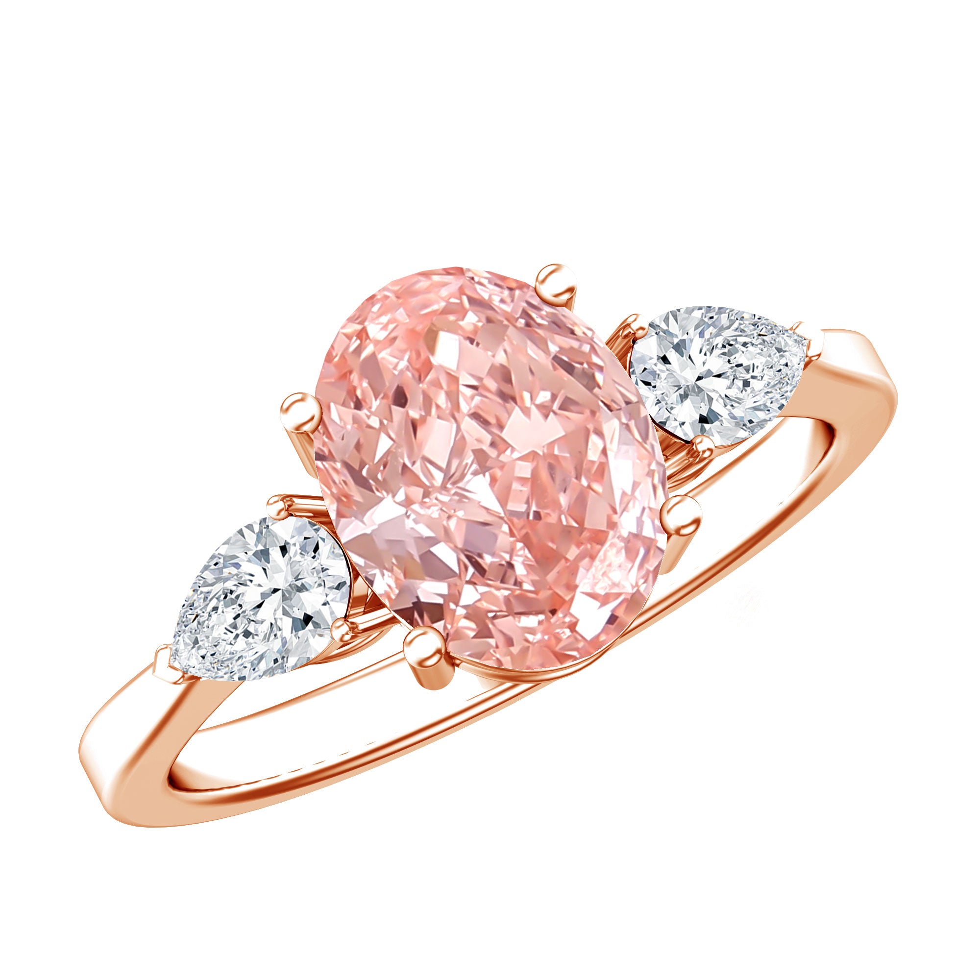 Rosec Jewels-IGI Certified Oval Cut Lab Grown Pink Diamond Three Stone Engagement Ring 2 Carat