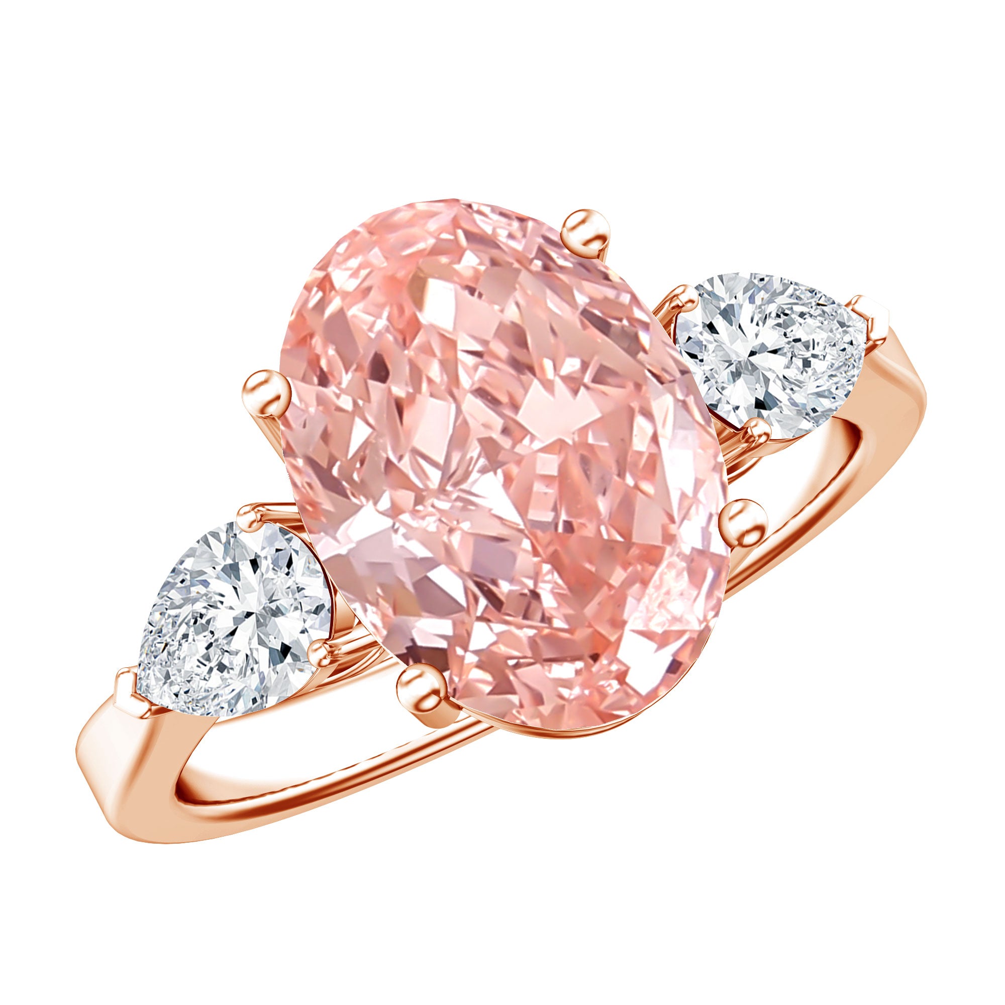 Rosec Jewels-IGI Certified 3 Carat Lab Grown Pink Diamond Triple Stone Engagement Ring for Women