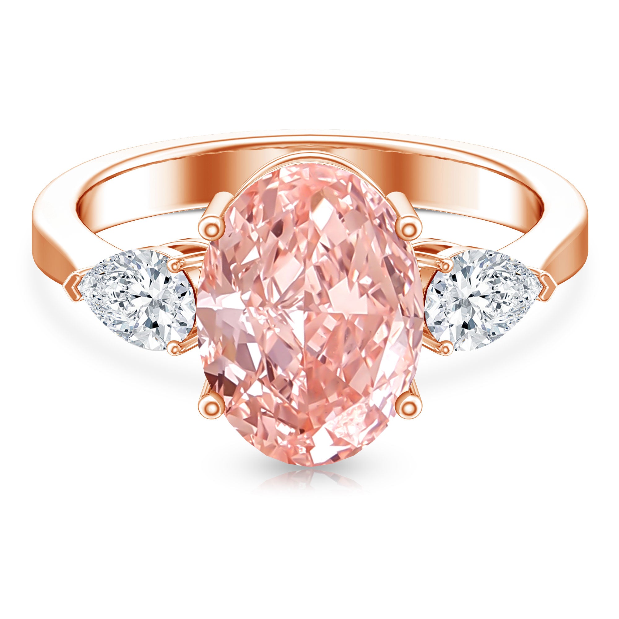 Rosec Jewels-IGI Certified 3 Carat Lab Grown Pink Diamond Triple Stone Engagement Ring for Women