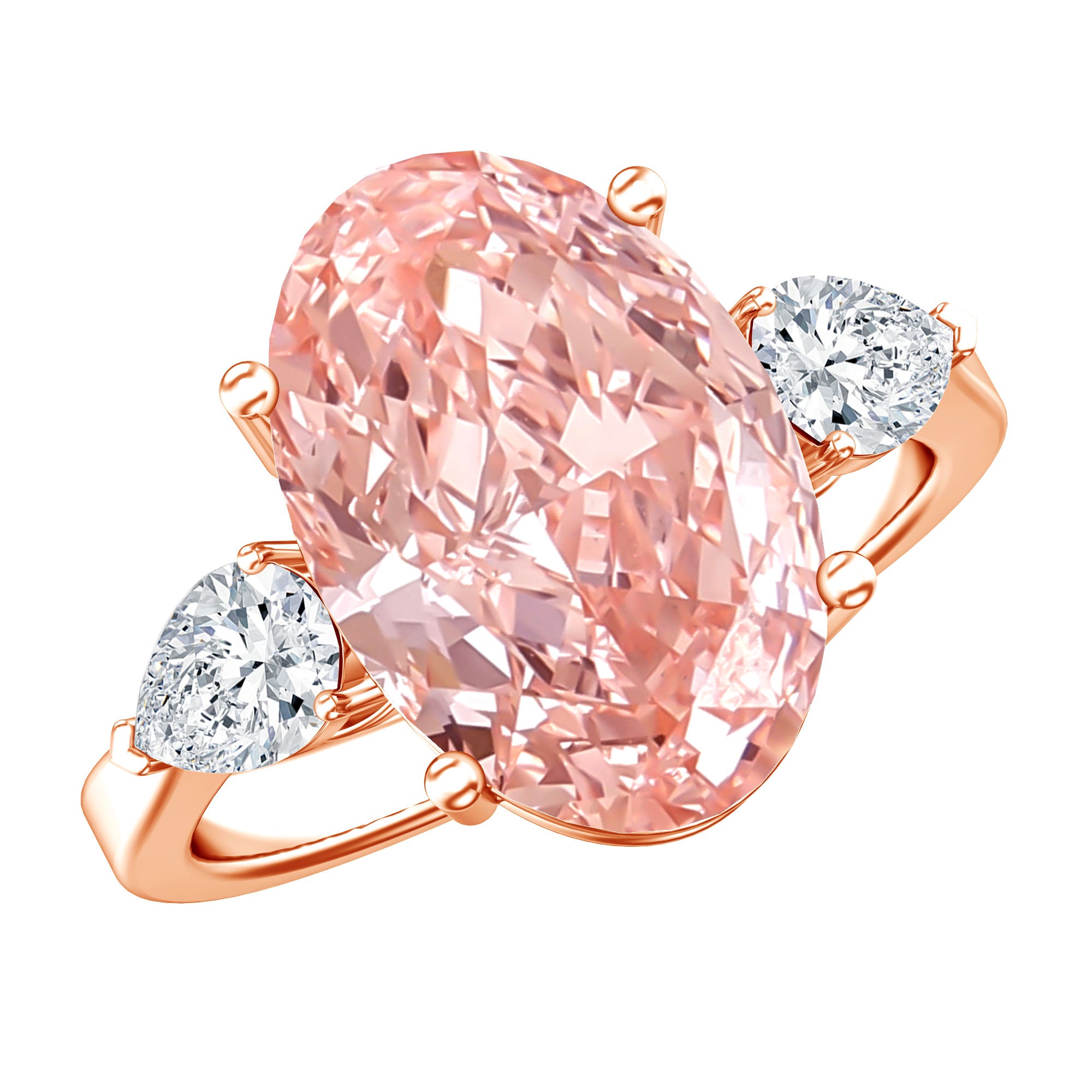 Rosec Jewels-4 Carat Lab Grown Oval Pink Diamond 3 Stone Engagement Ring with IGI Certificate