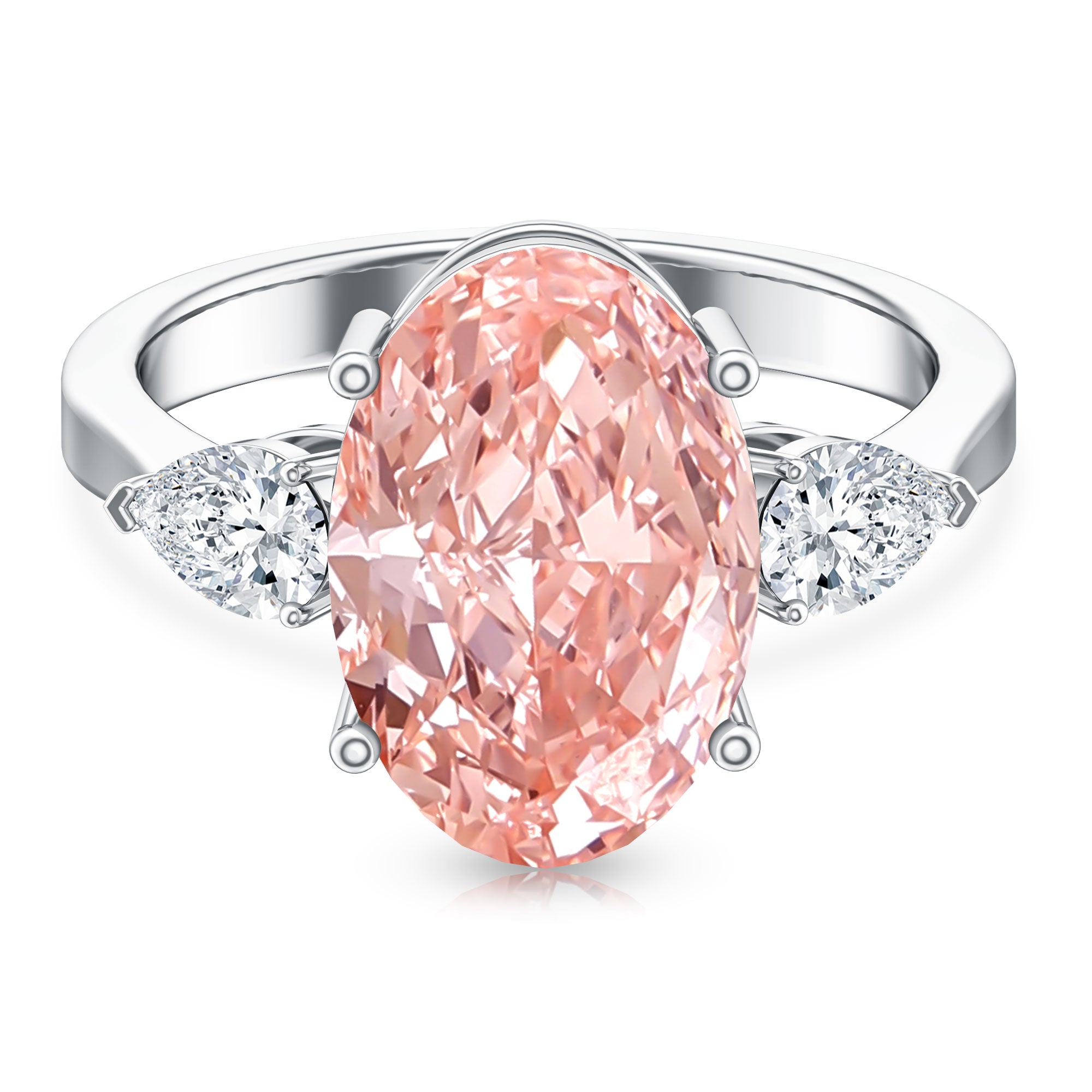 Rosec Jewels-4 Carat Lab Grown Oval Pink Diamond 3 Stone Engagement Ring with IGI Certificate