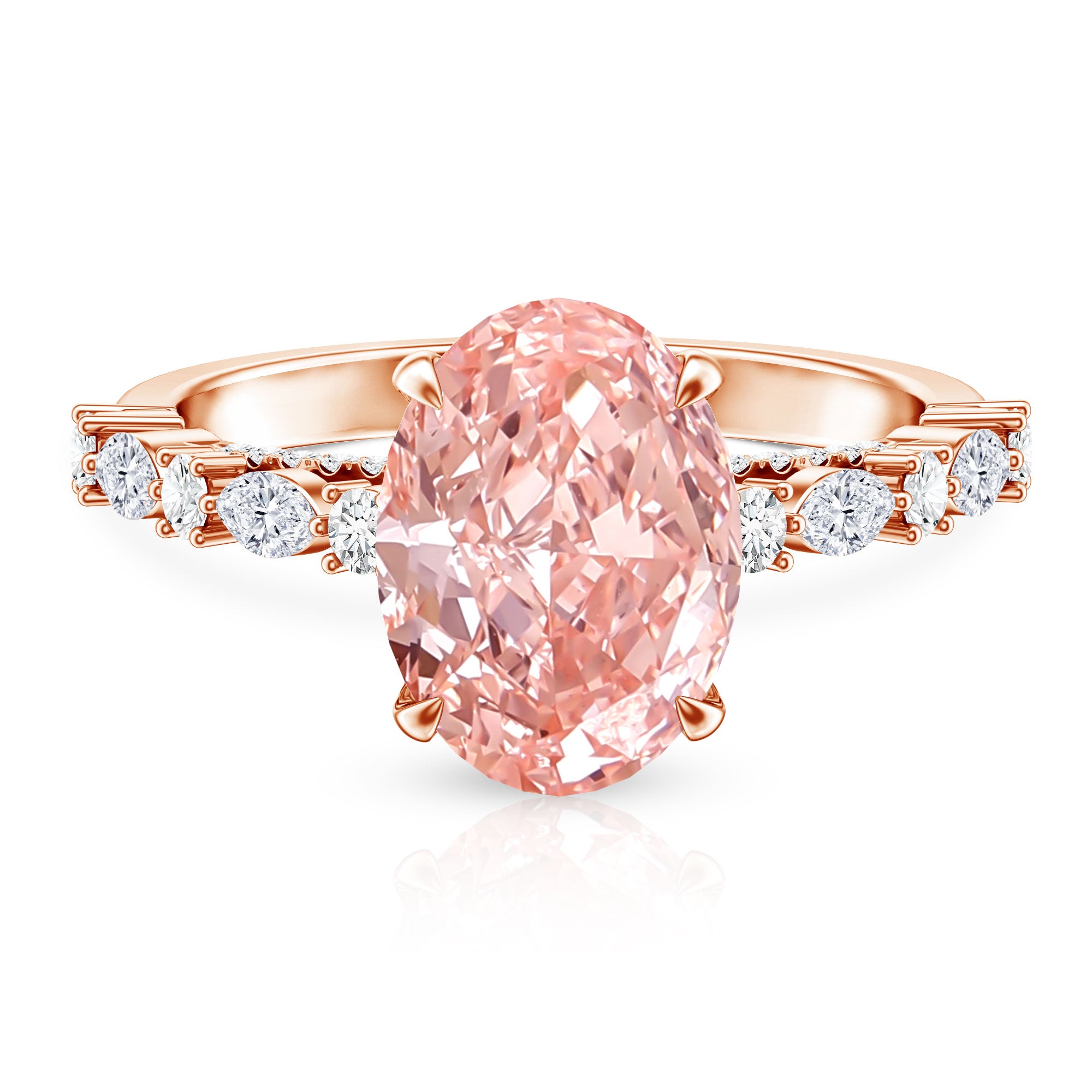 Rosec Jewels-3 Carat Oval Lab Grown Pink Diamond Designer Engagement Ring IGI Certified