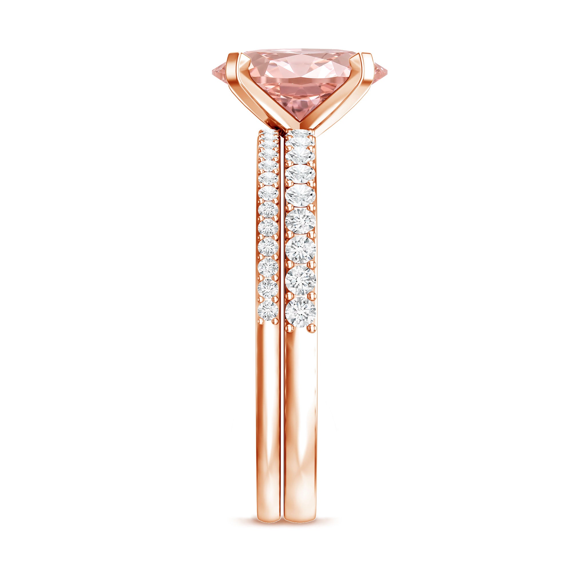 Rosec Jewels-Oval Shaped 2 Carat Lab Grown Pink Diamond Solitaire Bridal Ring Set with IGI Certificate