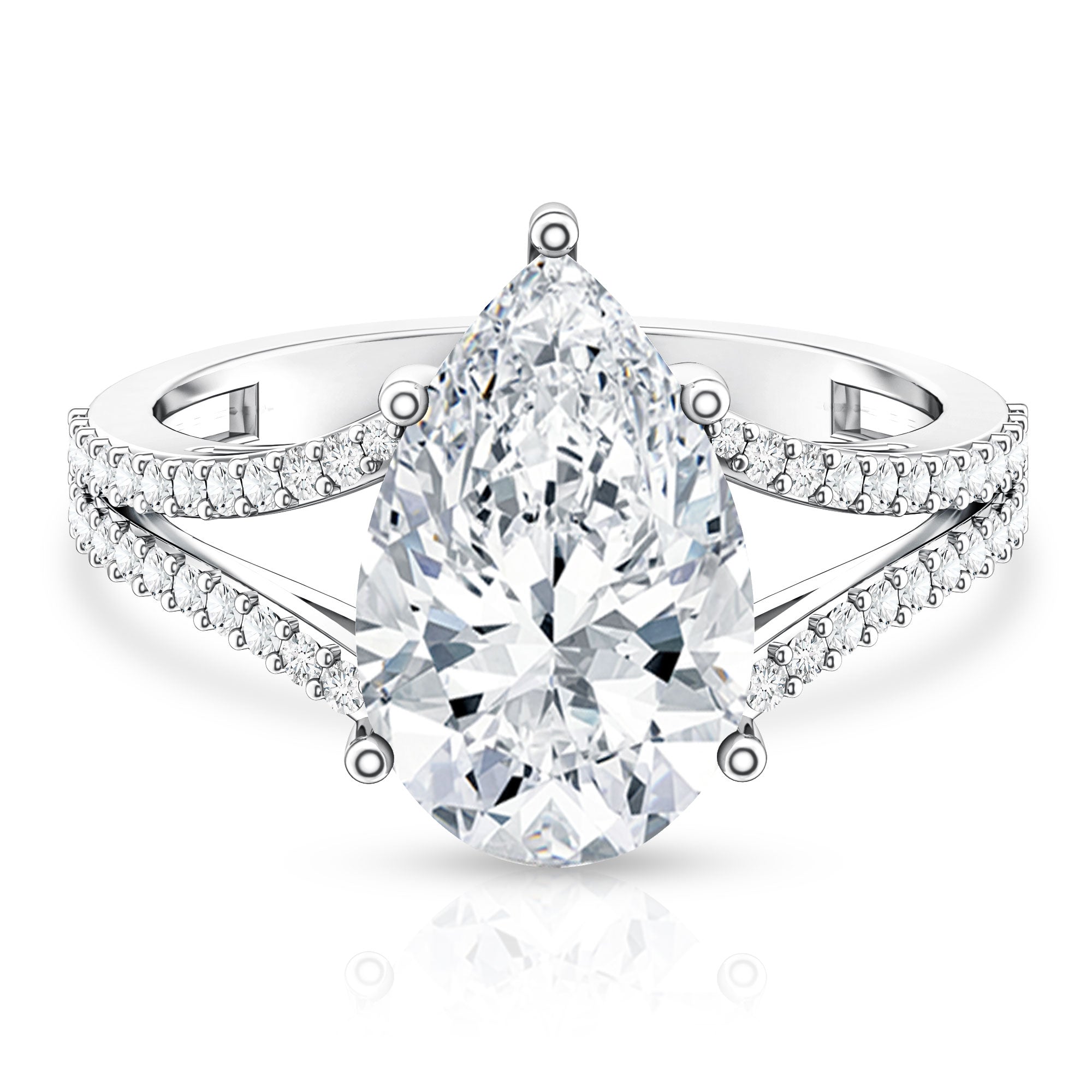Rosec Jewels-Pear Shaped Lab Grown 4 Carat Diamond Split Shank Engagement Ring IGI Certified