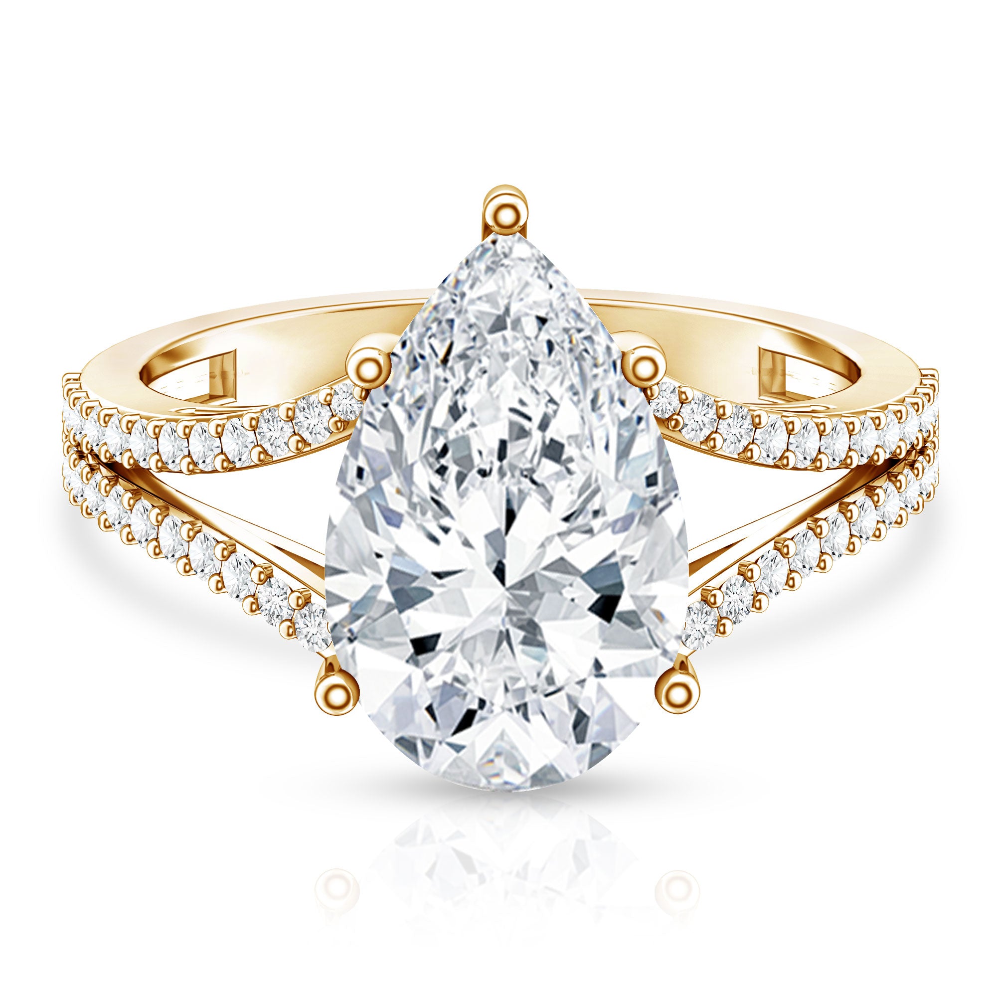 Rosec Jewels-Pear Shaped Lab Grown 4 Carat Diamond Split Shank Engagement Ring IGI Certified