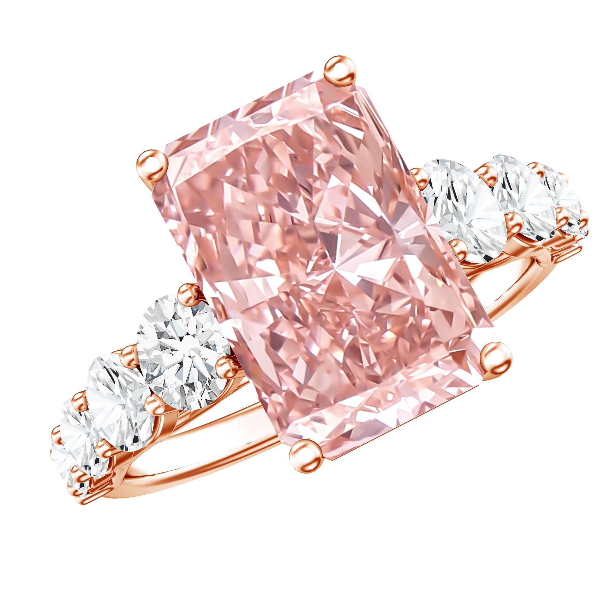 Rosec Jewels-5 Carat Radiant Lab Grown Pink and White Diamond Side Stone Engagement Ring IGI Certified