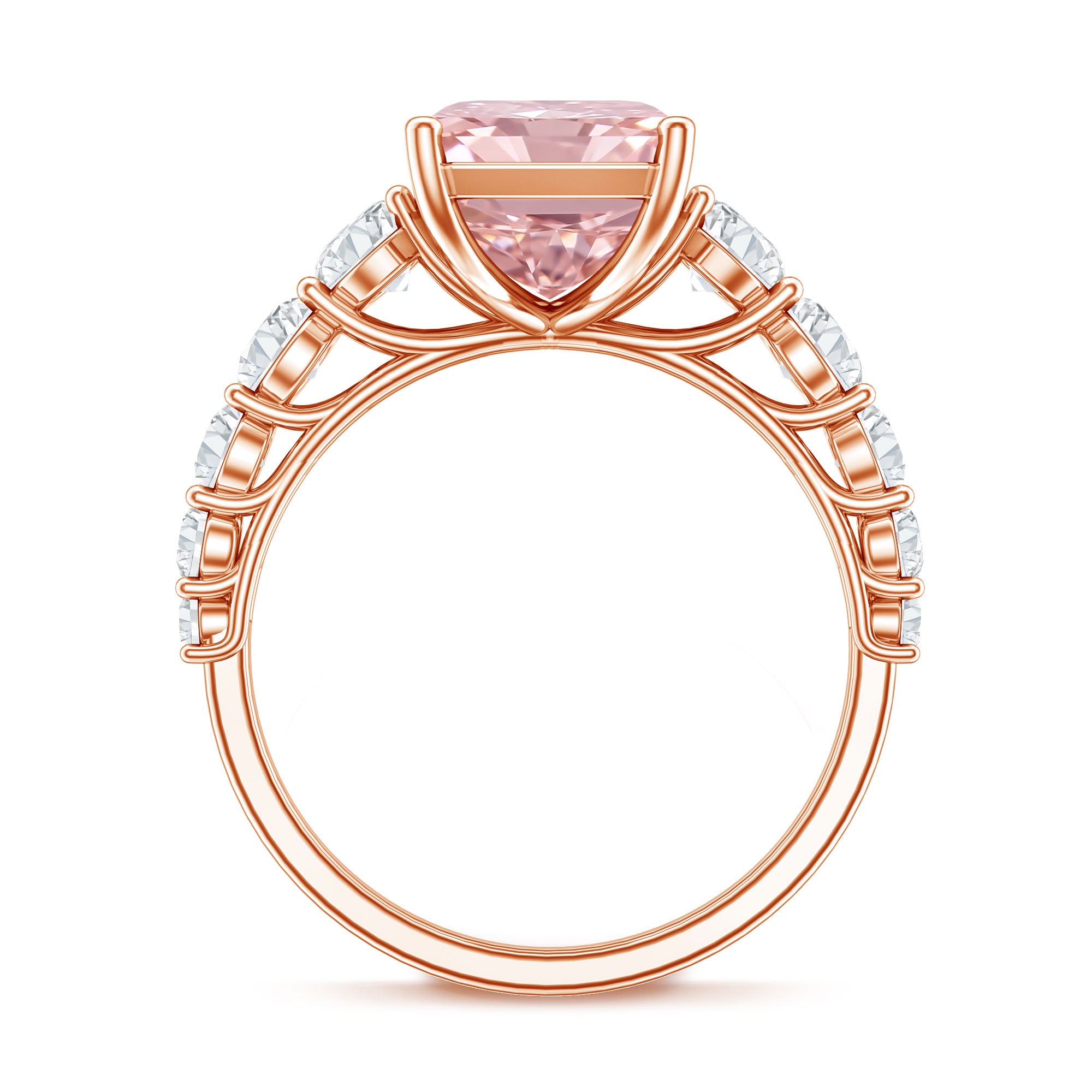 Rosec Jewels-5 Carat Radiant Lab Grown Pink and White Diamond Side Stone Engagement Ring IGI Certified