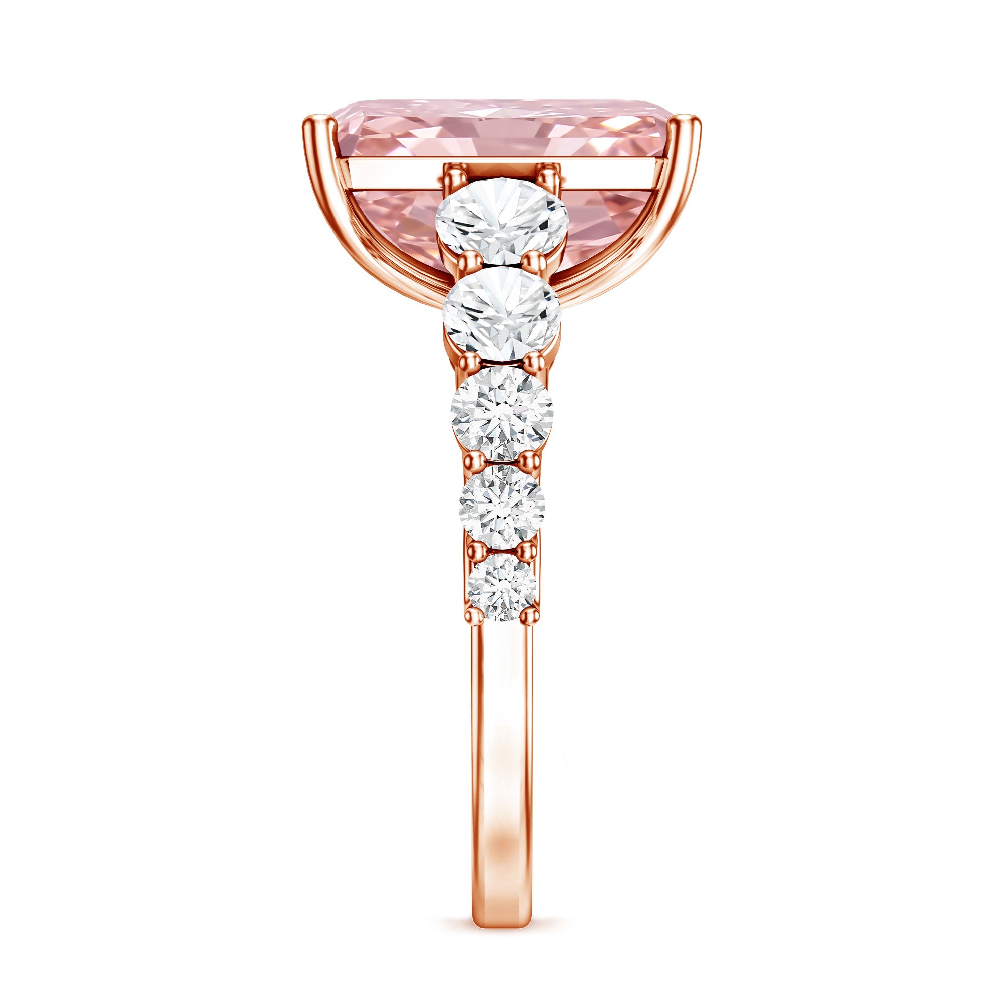 Rosec Jewels-5 Carat Radiant Lab Grown Pink and White Diamond Side Stone Engagement Ring IGI Certified