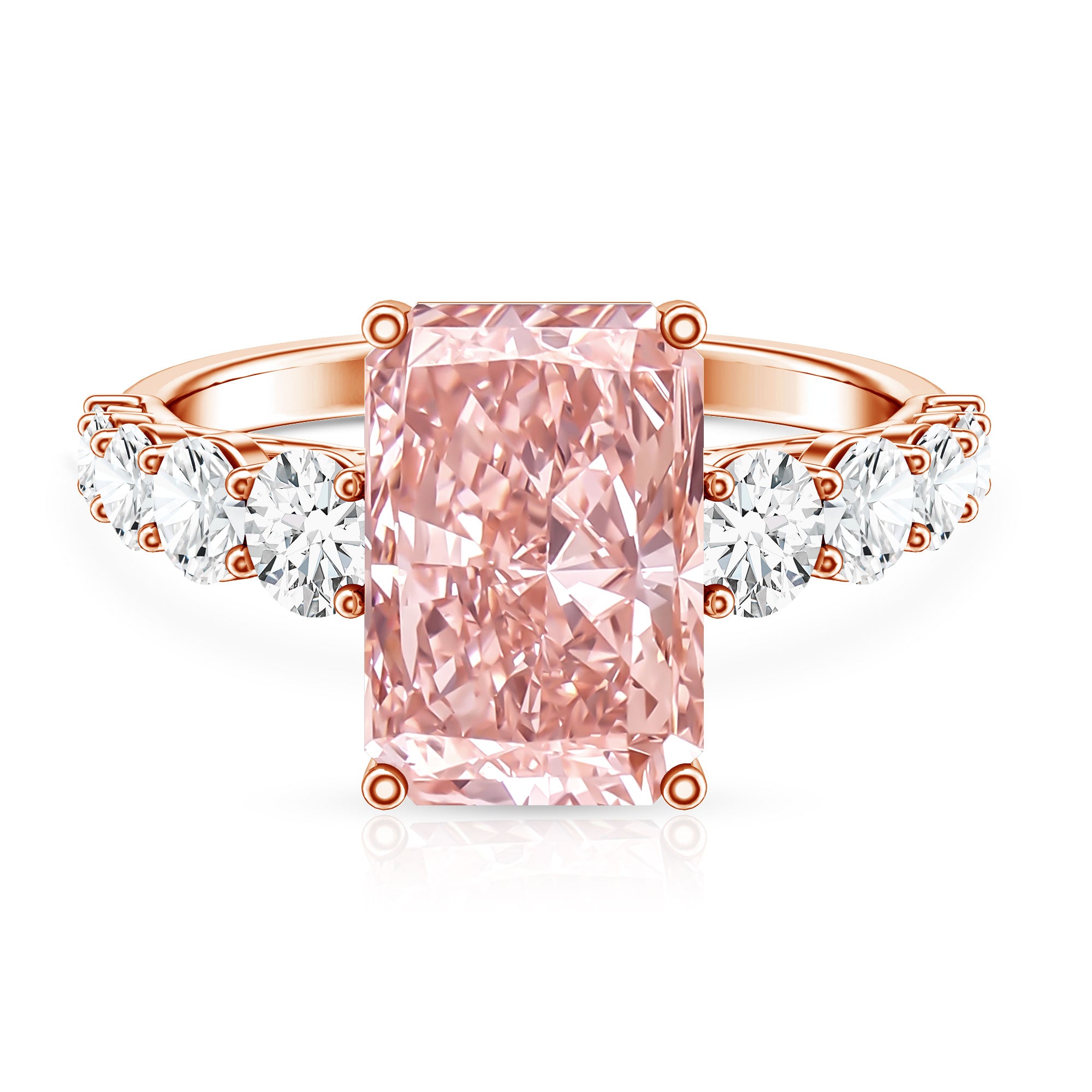 Rosec Jewels-5 Carat Radiant Lab Grown Pink and White Diamond Side Stone Engagement Ring IGI Certified