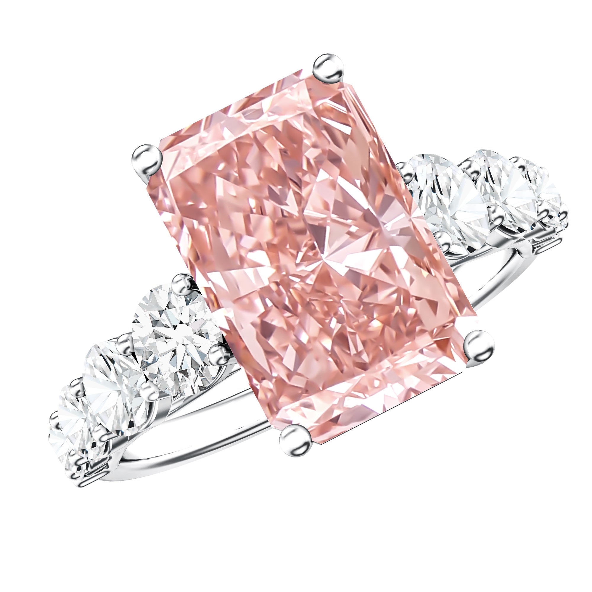 Rosec Jewels-5 Carat Radiant Lab Grown Pink and White Diamond Side Stone Engagement Ring IGI Certified