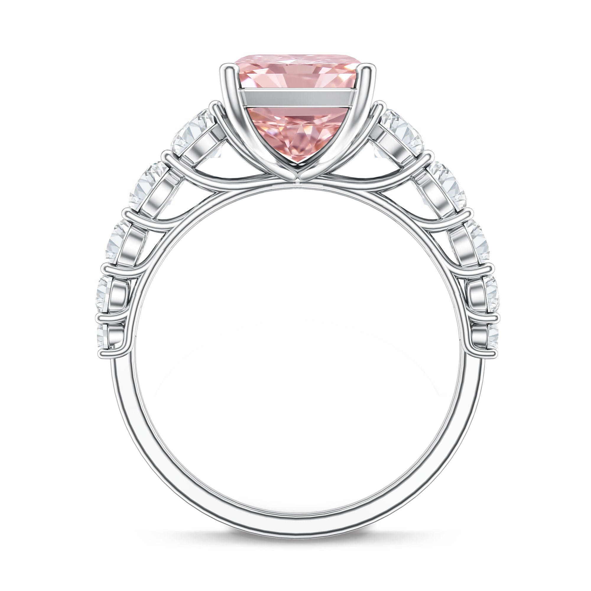 Rosec Jewels-5 Carat Radiant Lab Grown Pink and White Diamond Side Stone Engagement Ring IGI Certified