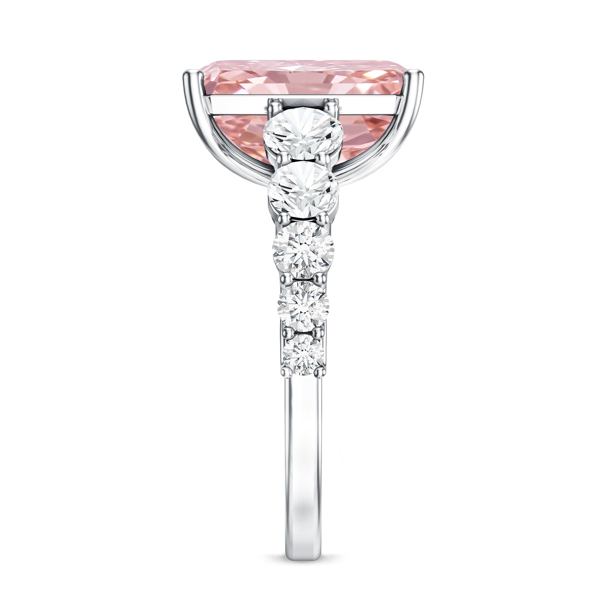 Rosec Jewels-5 Carat Radiant Lab Grown Pink and White Diamond Side Stone Engagement Ring IGI Certified