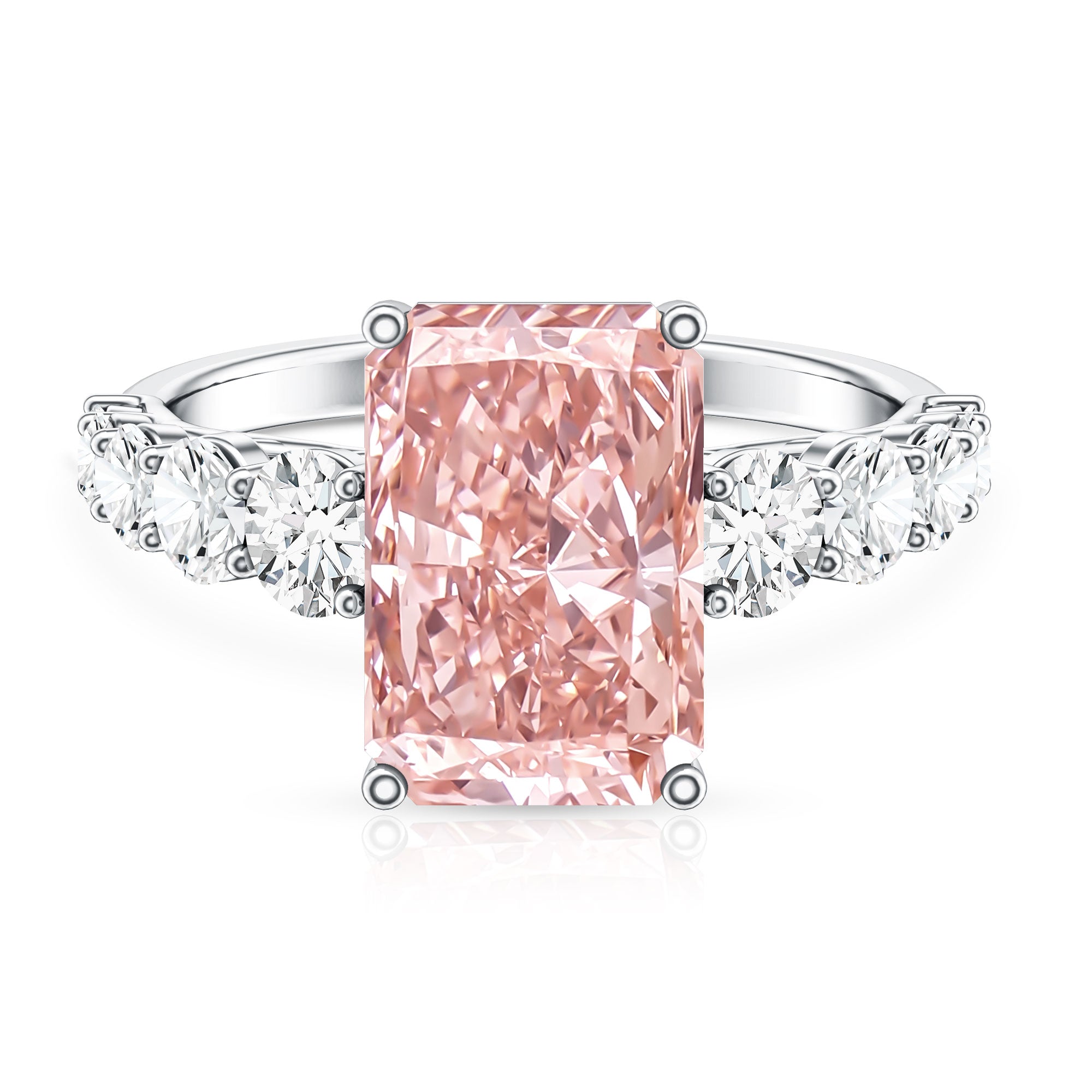 Rosec Jewels-5 Carat Radiant Lab Grown Pink and White Diamond Side Stone Engagement Ring IGI Certified