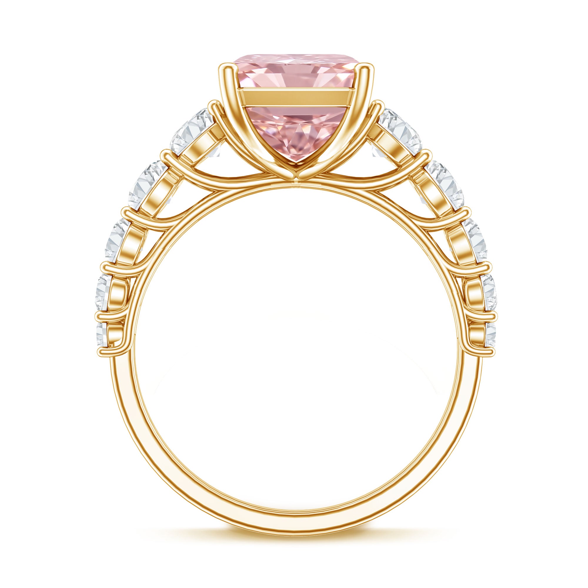 Rosec Jewels-5 Carat Radiant Lab Grown Pink and White Diamond Side Stone Engagement Ring IGI Certified