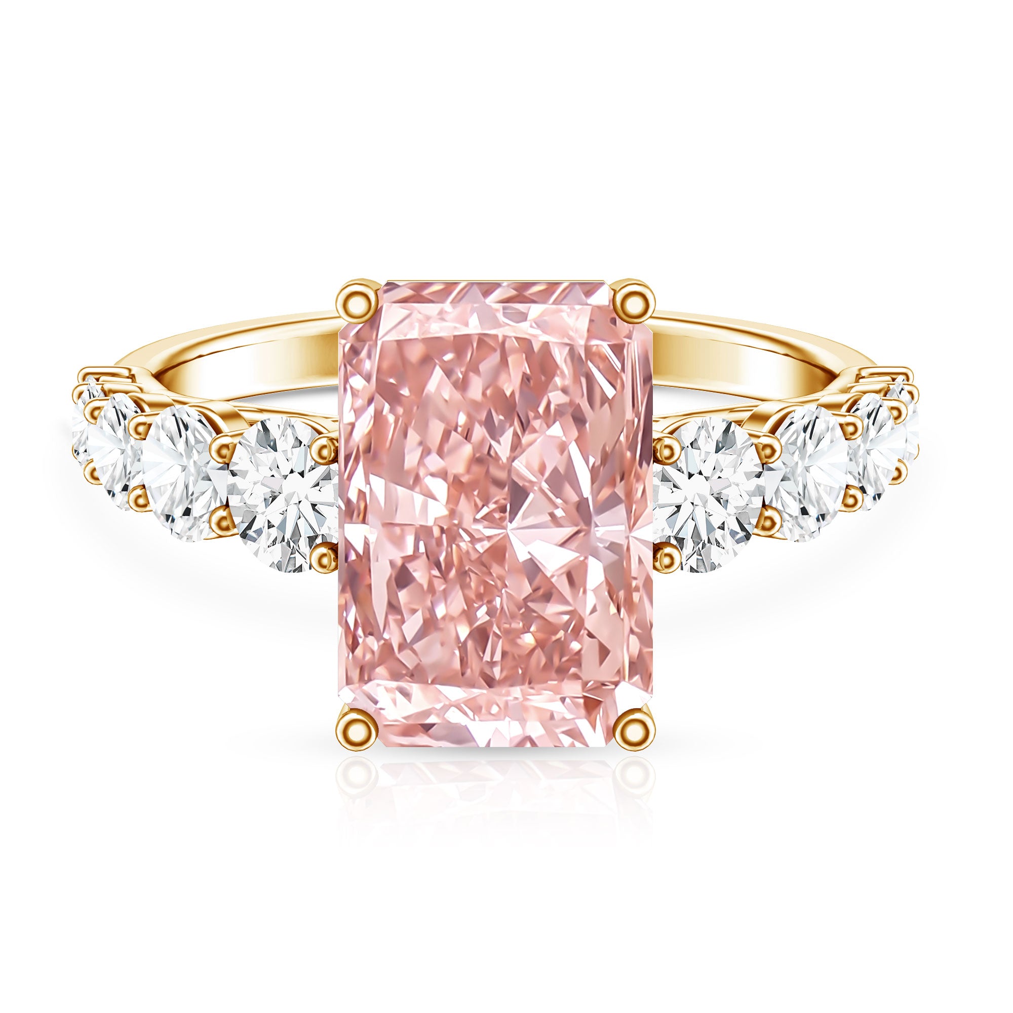 Rosec Jewels-5 Carat Radiant Lab Grown Pink and White Diamond Side Stone Engagement Ring IGI Certified