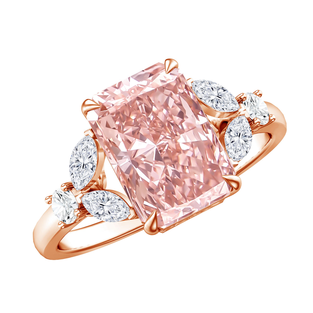 3 Carat Radiant Cut Lab Pink Diamond Engagement Ring IGI Certified Fancy Pink - VS1 - Rosec Jewels
