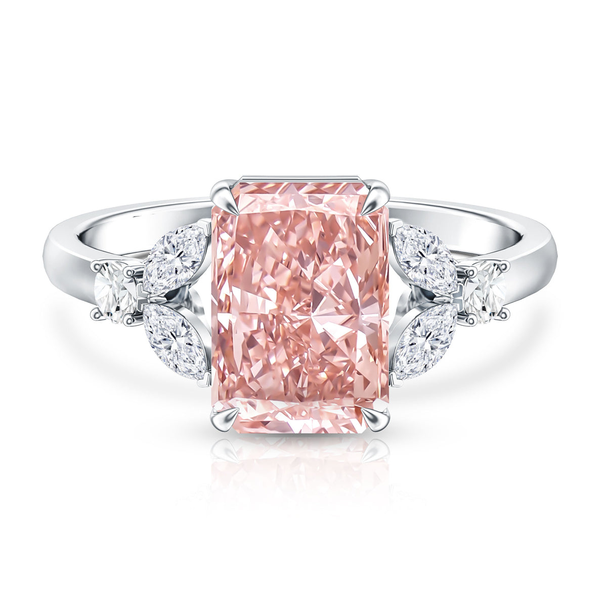 3 Carat Radiant Cut Lab Pink Diamond Engagement Ring IGI Certified Fancy Pink - VS1 - Rosec Jewels