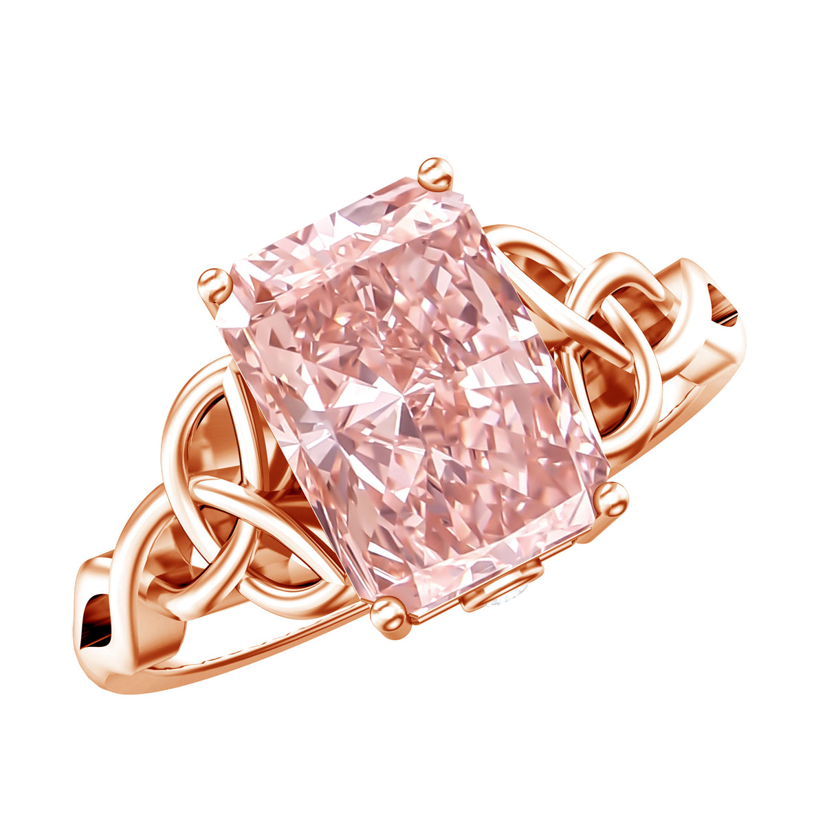 3 Carat Radiant Cut Lab Pink Diamond Celtic Engagement Ring with IGI Certificate Fancy Pink - VS1 - Rosec Jewels