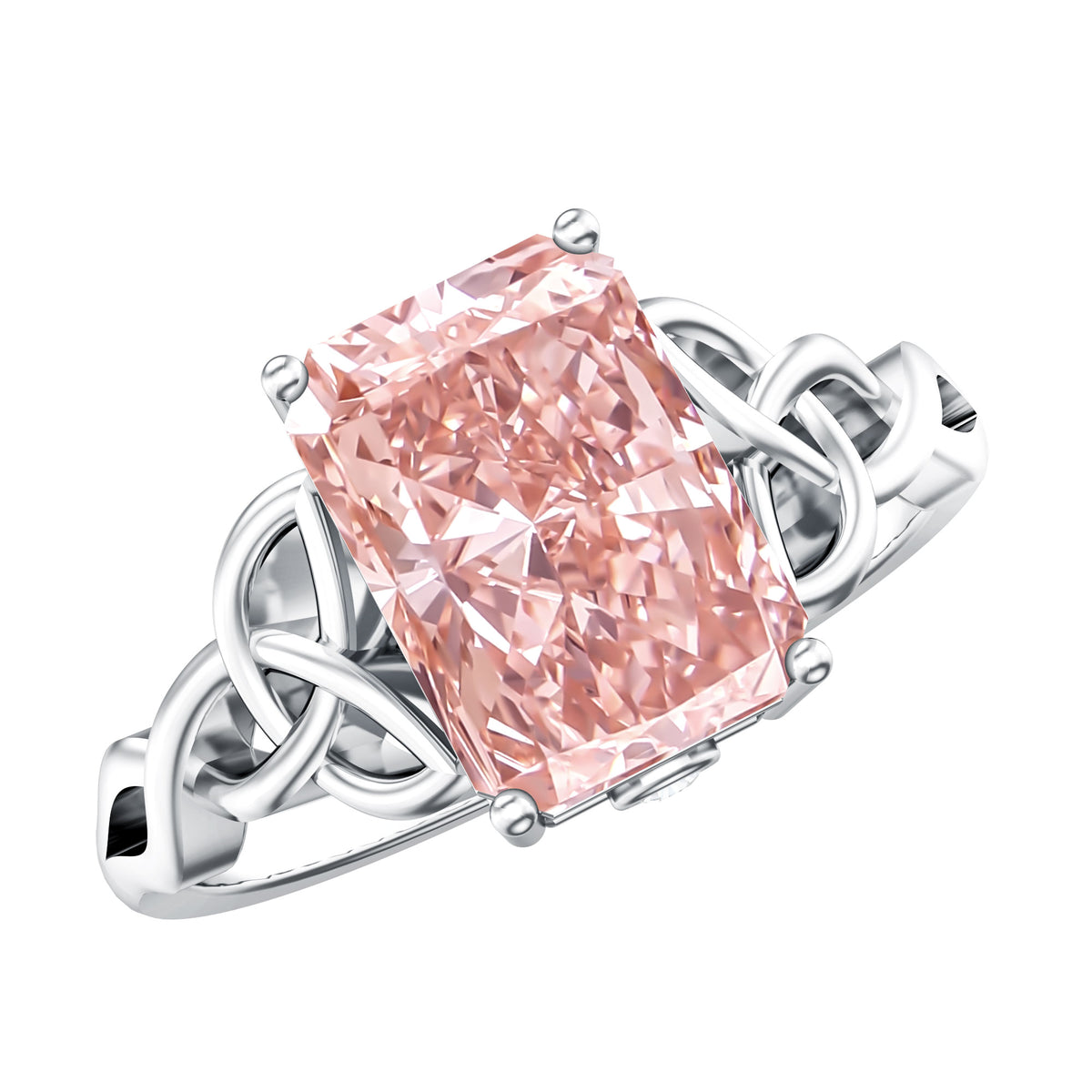 3 Carat Radiant Cut Lab Pink Diamond Celtic Engagement Ring with IGI Certificate Fancy Pink - VS1 - Rosec Jewels