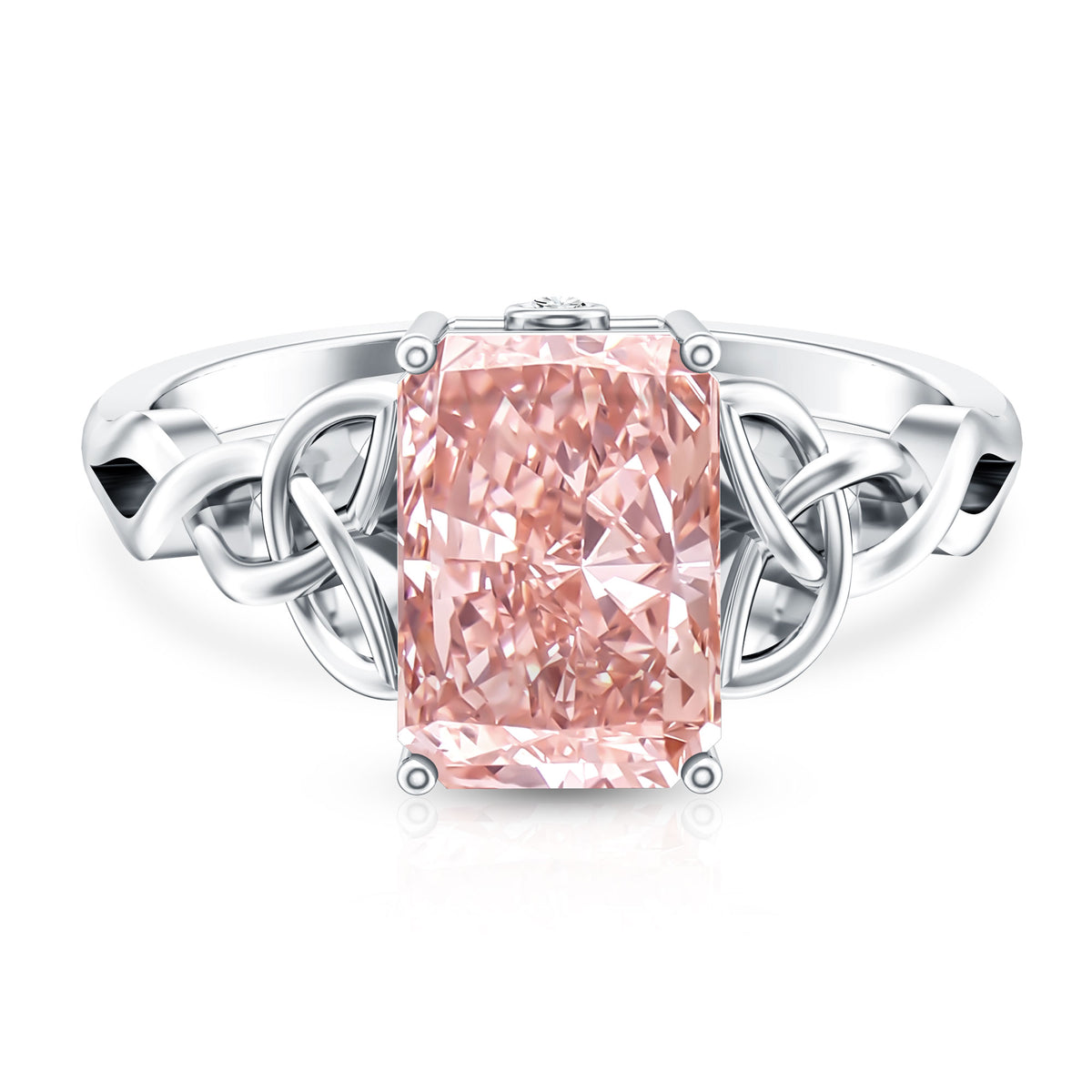 3 Carat Radiant Cut Lab Pink Diamond Celtic Engagement Ring with IGI Certificate Fancy Pink - VS1 - Rosec Jewels