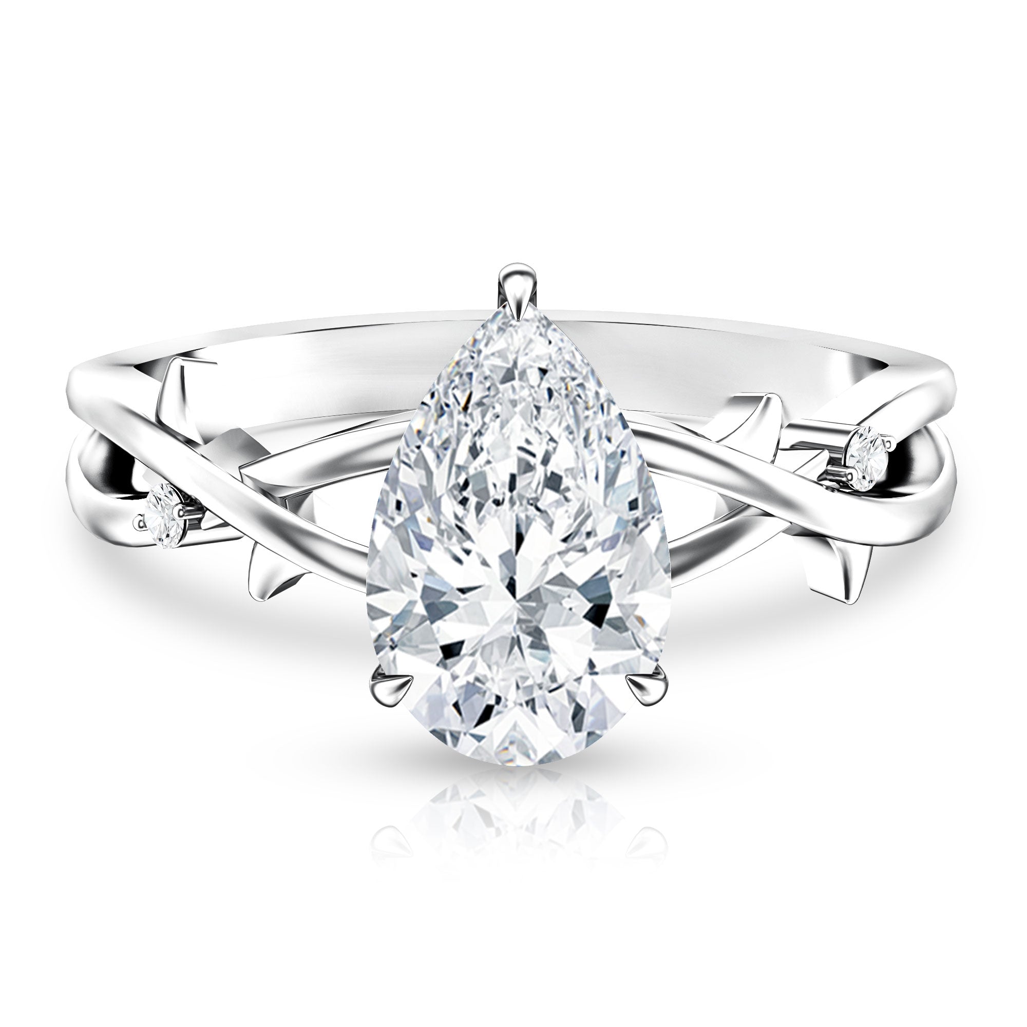 2 Carat Lab Grown Pear Cut Diamond Nature Engagement Ring with IGI Certificate Lab - ( E-VS1 ) - Rosec Jewels