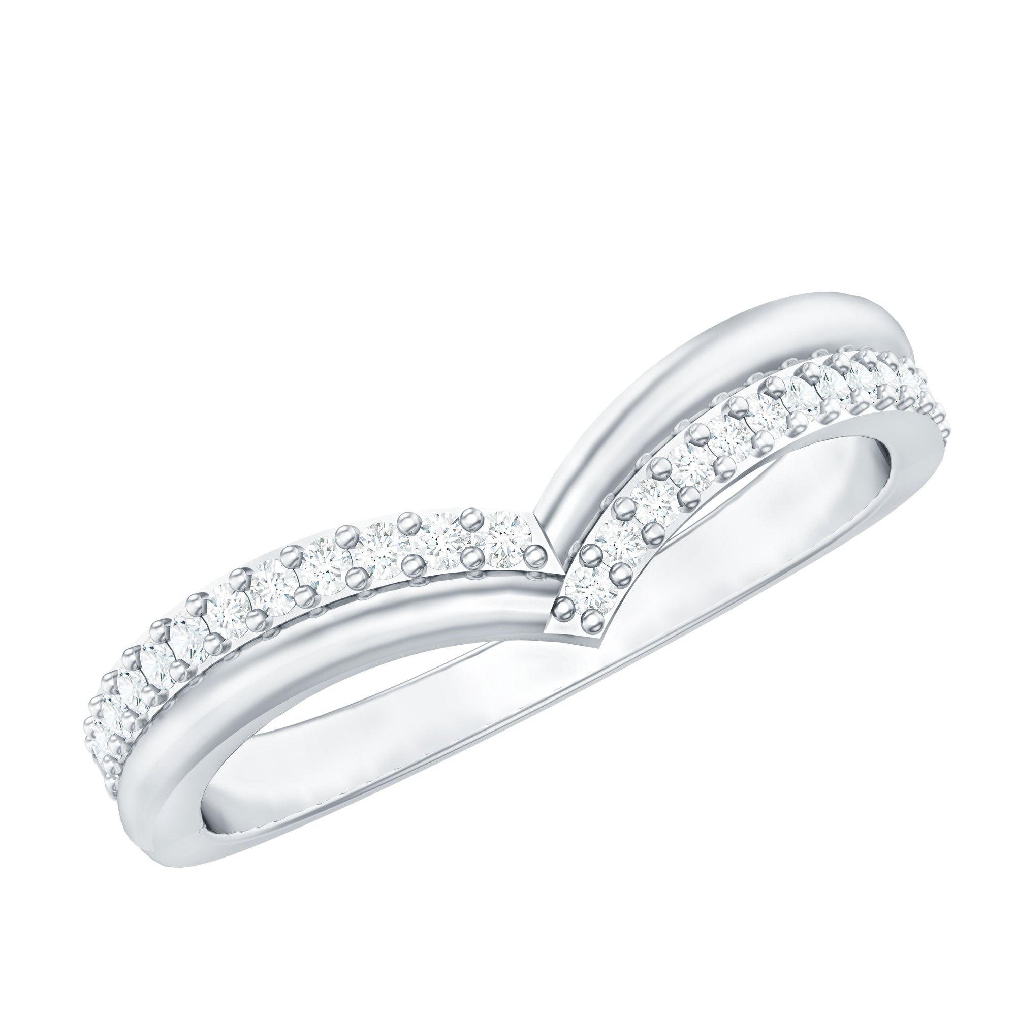Pave Set Round Cut Natural Diamond Chevron Ring Natural - ( HI-SI ) - Rosec Jewels