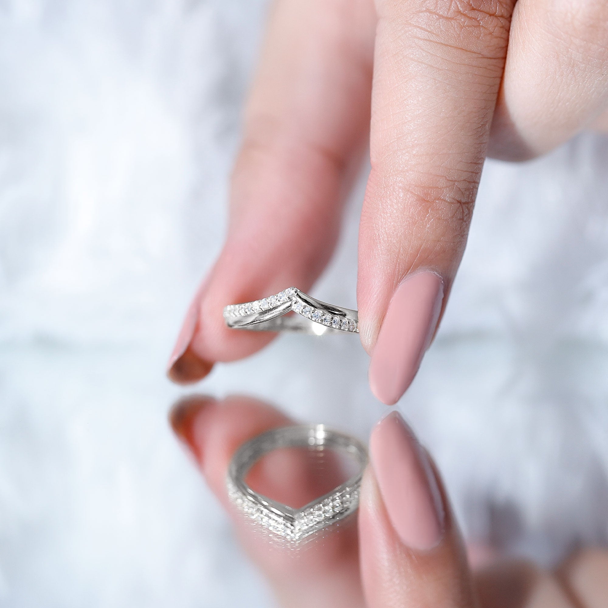 Pave Set Round Cut Natural Diamond Chevron Ring Natural - ( HI-SI ) - Rosec Jewels