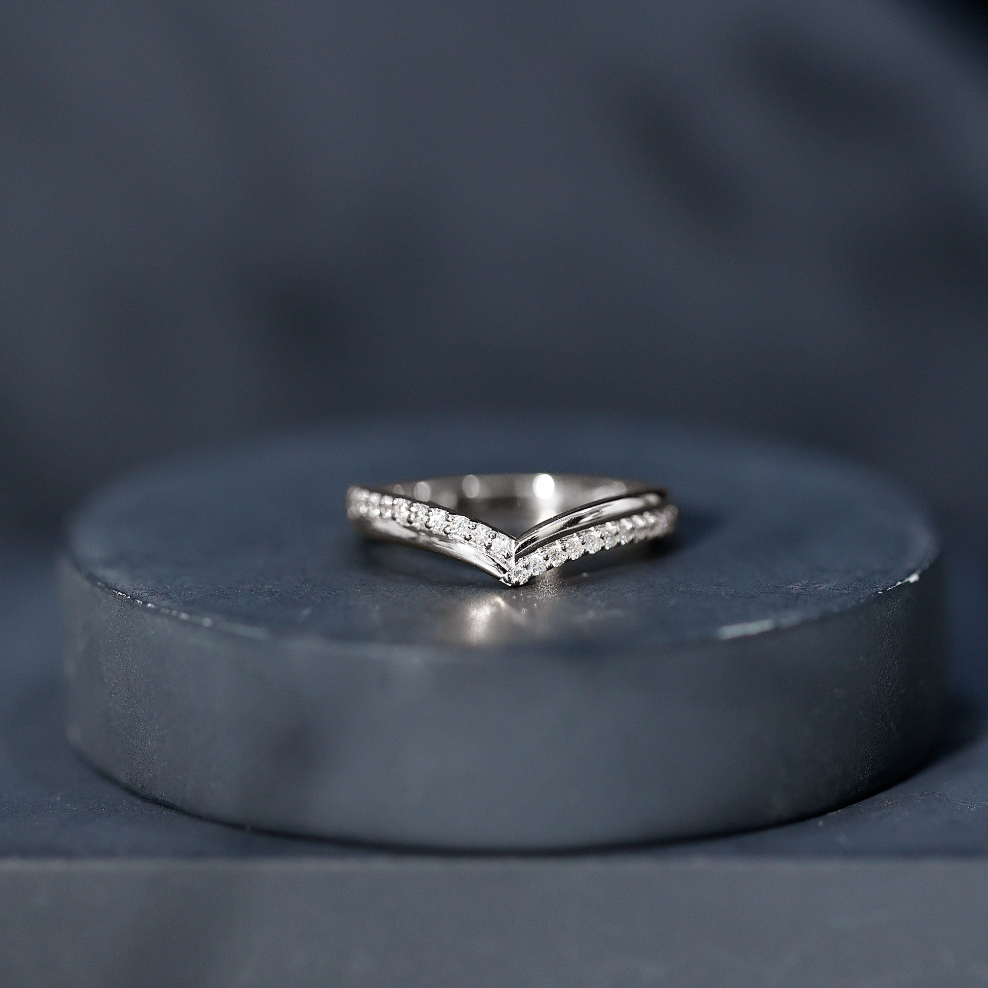 Pave Set Round Cut Natural Diamond Chevron Ring Natural - ( HI-SI ) - Rosec Jewels
