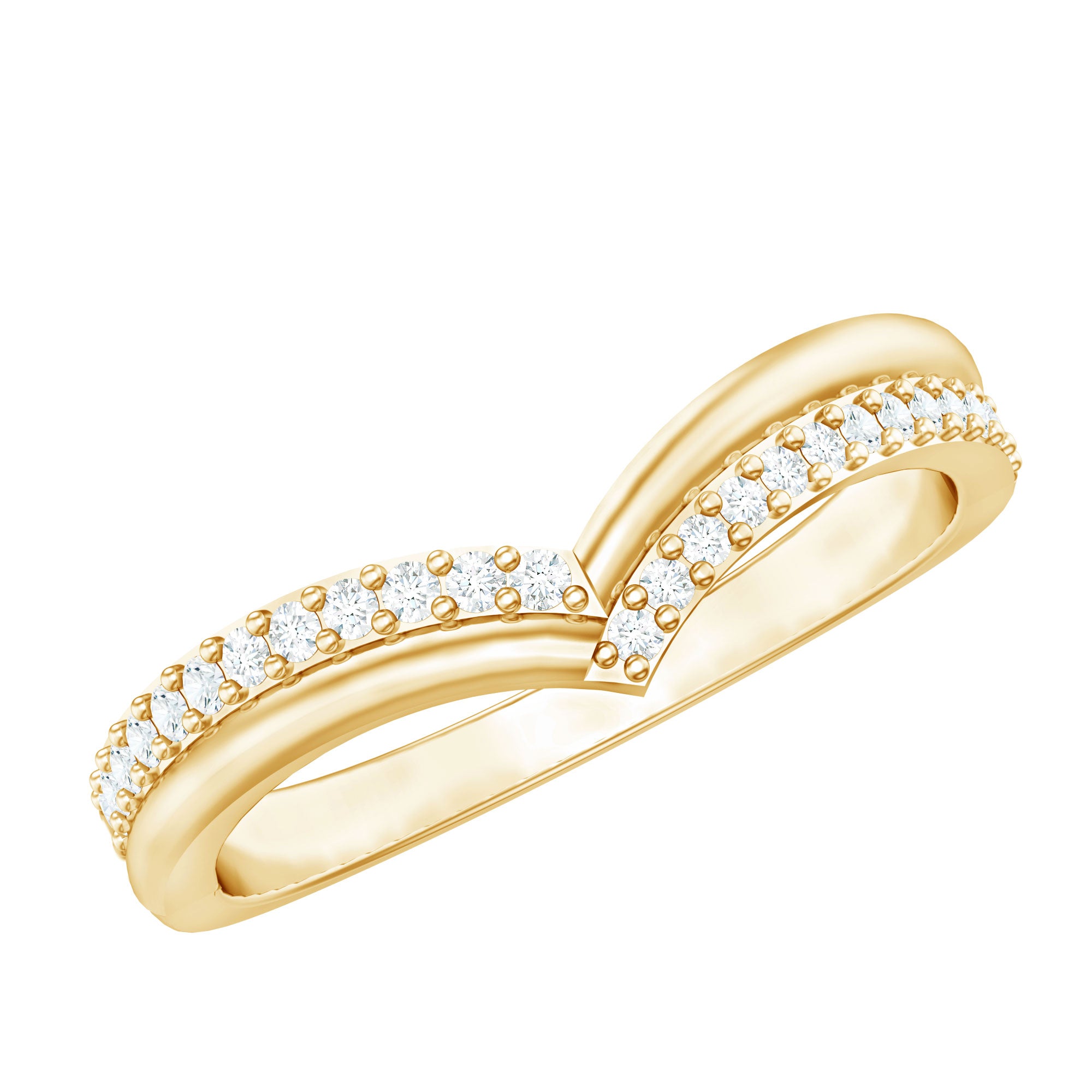 Pave Set Round Cut Natural Diamond Chevron Ring Natural - ( HI-SI ) - Rosec Jewels